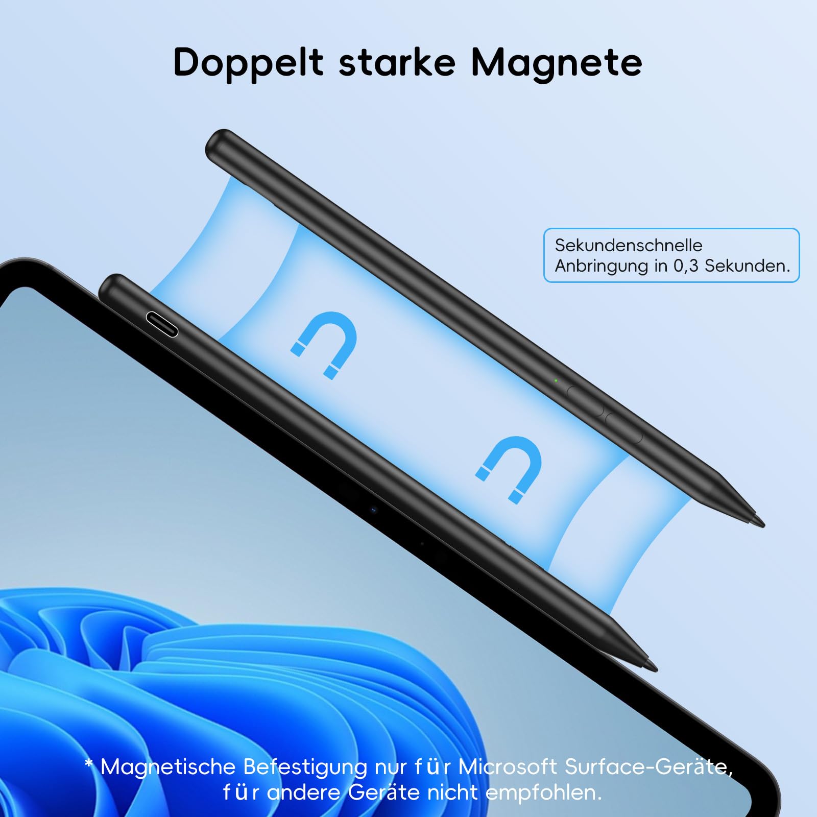 Stylet pour Surface, Stylet Stylus avec Une autonomie de 2500 Heures pour Microsoft Surface Pro 11 X/9/8/7/6/5/4/3, Surface Go/Book/Laptop/Studio/Duo 1/2/3/4, sensibilité à la Pression de 1024