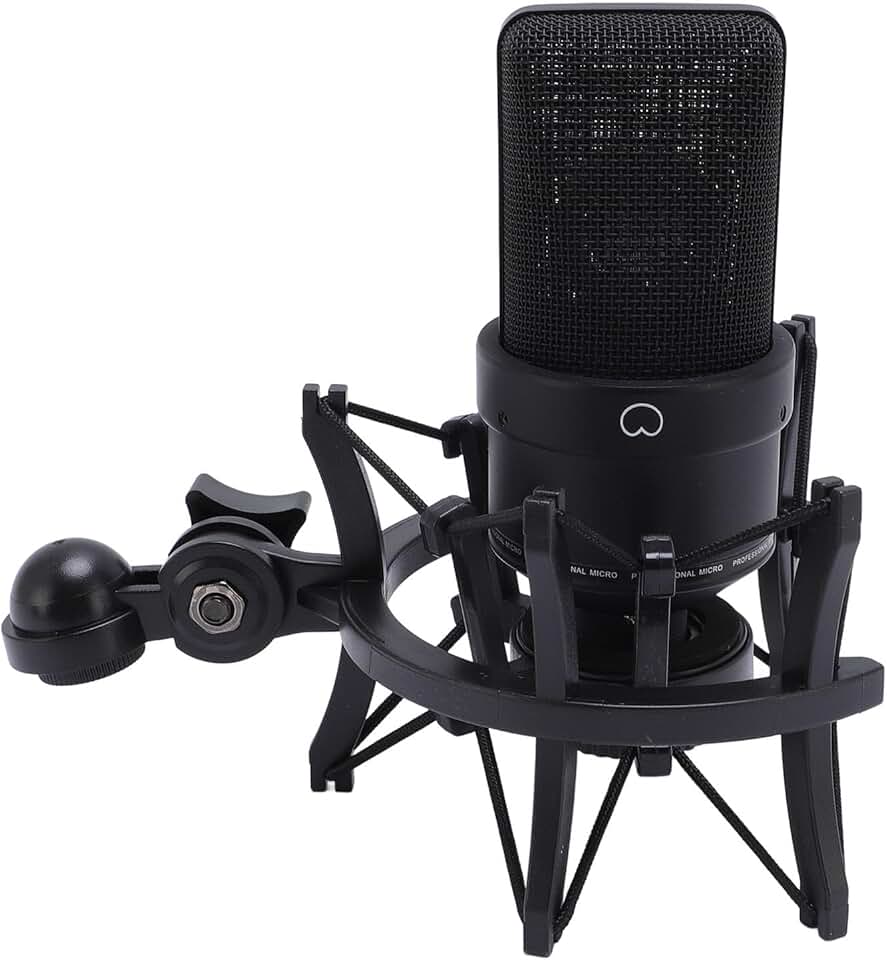 Microfone de Condensador de Estúdio, Micor de Gravação de Estúdio Cardioide Professional Com Windscreen de Mount Mount, Microfone de Condensador de Coleta de Som para Cantar