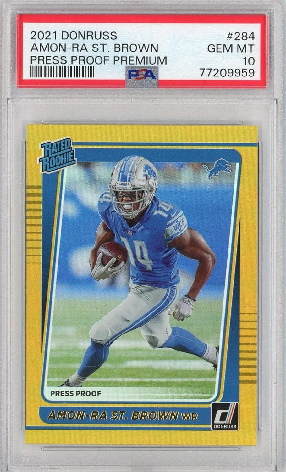 Graded 2021 Panini Donruss Amon-Ra St. Brown #284 Press Proof Premium Rookie RC Football Card PSA 10 Gem Mint