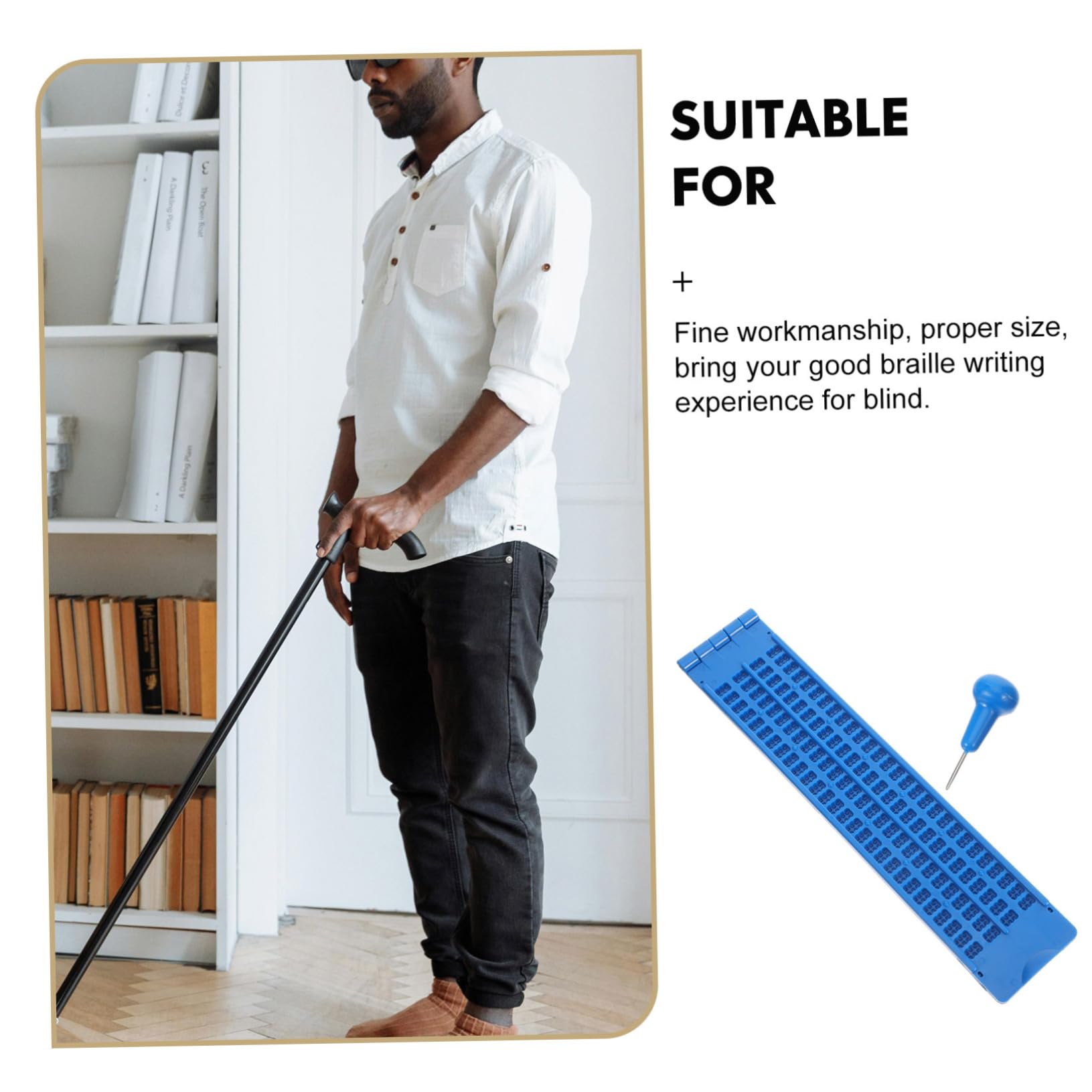 Gogogmee 4-line 28-Cell Braille Writing Kit Sturdy Learning Tool for Blind People Blue Braille Board Pen Paper