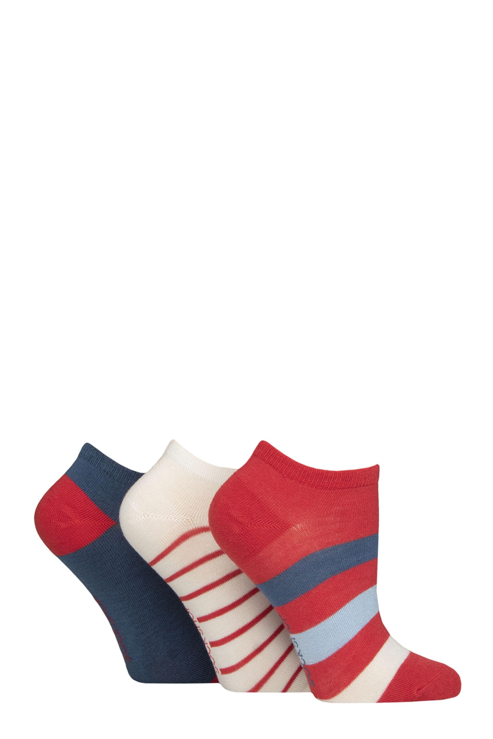 SockShop Ladies Striped, Plain and Mesh Bamboo Trainer Socks Pack of 3 (UK, Numeric, 4, 8, Regular, Regular, Nautical Striped)