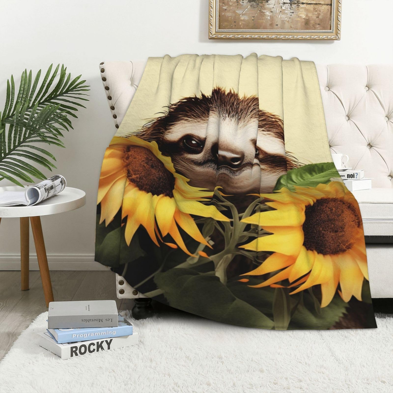 Couverture polaire en flanelle haut de gamme réversible imprimé tournesol