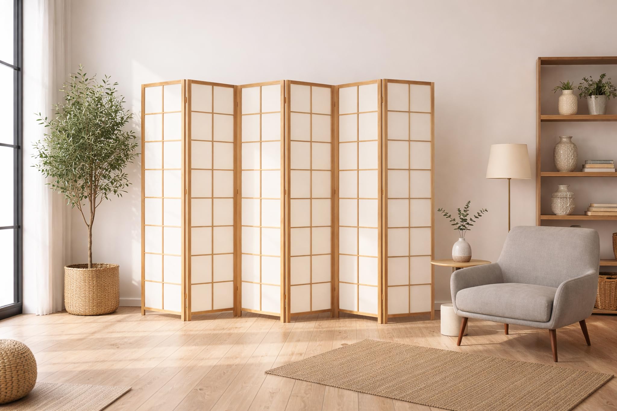 Raumteiler Holz weiß Scandi Chic Classic (J000) - Variationen 2-6 Flügel klappbar (250x172cm)