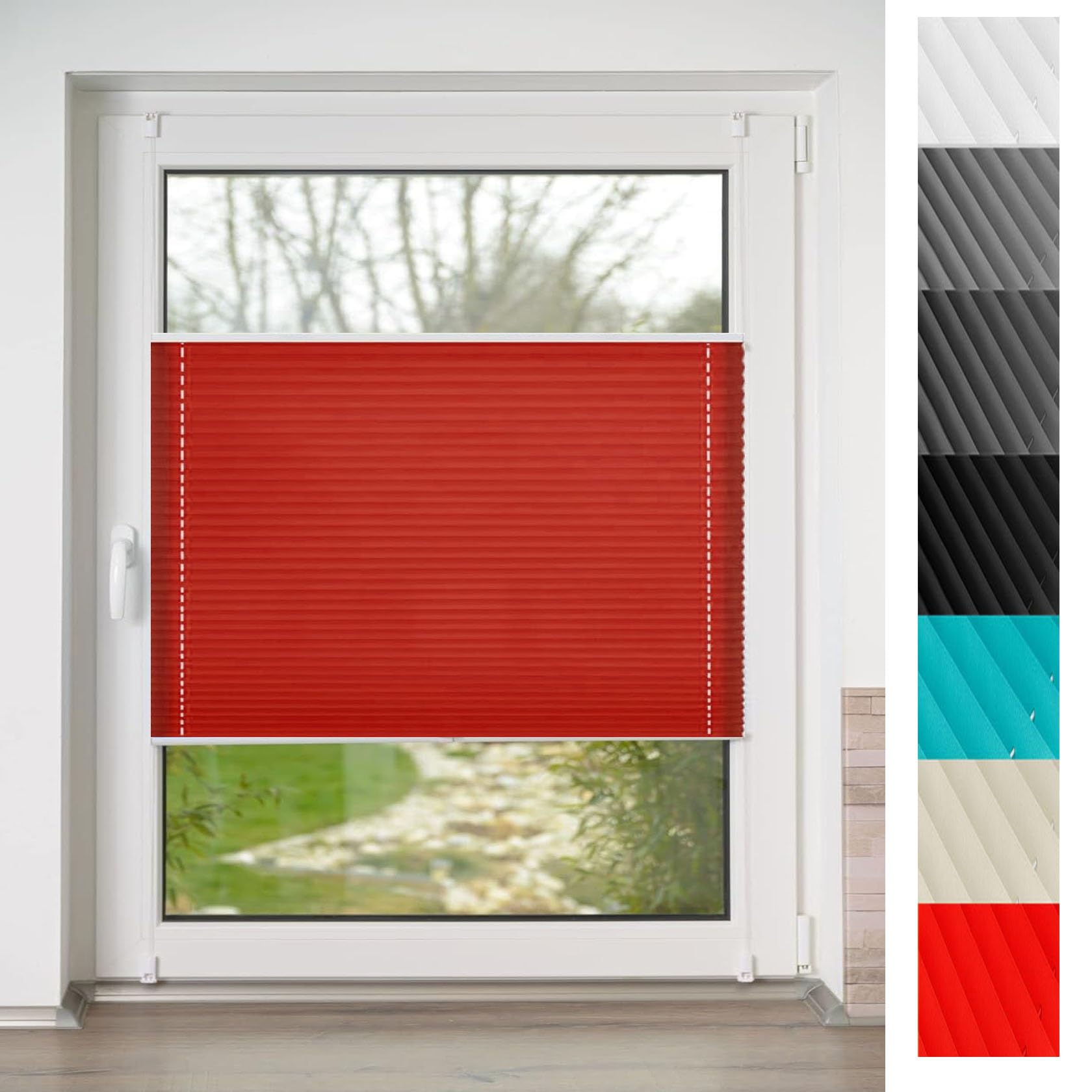 Stick On Blinds for Windows 45 x 220 cm Quick and Easy Assembly Window Blinds Cordless Easy-to-Hang For Windows Doors Shades, Red