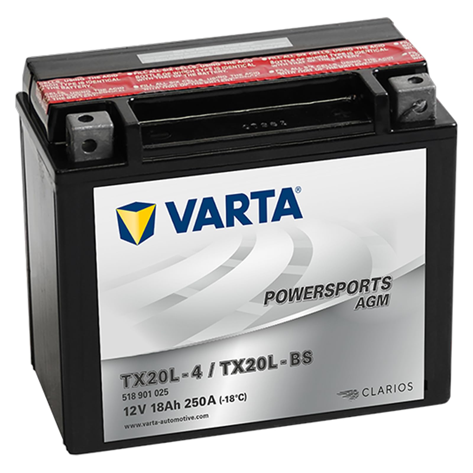 Akumulator motocyklowy Varta POWERSPORTS AGM 518 901 025-18Ah - SPunto 250A - TX20L-BS (TX20L-4) - YTX20L-BS (YTX20L-4) - FTX20L-BS (FTX20L-4) - 177mm X 88mm X 156mm
