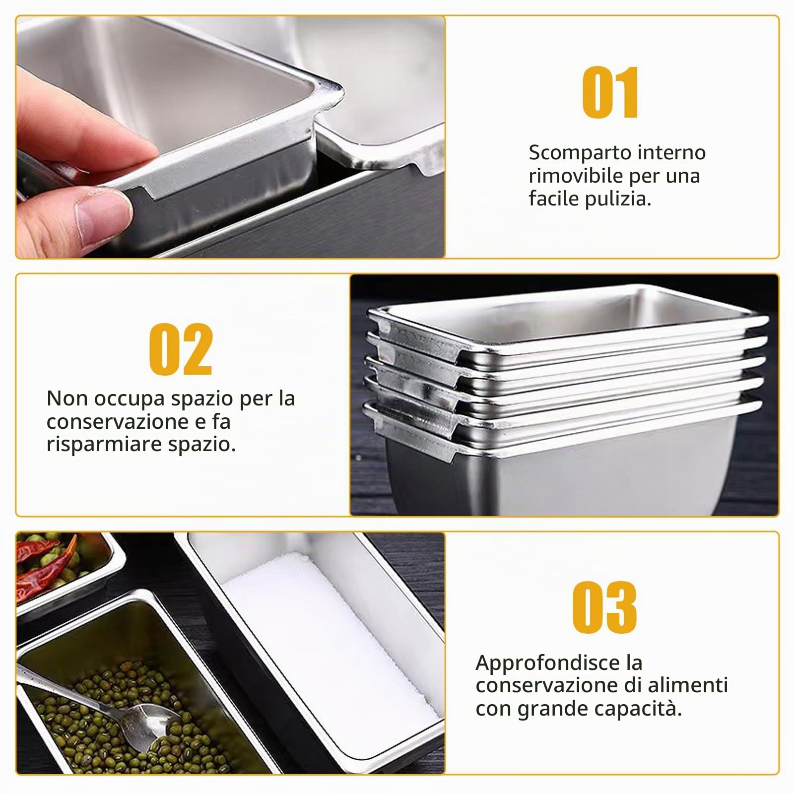 Contenitore per ingredienti di pizza, in acciaio inossidabile, accessori per la gastronomia, 4 griglie, contenitore per spezie, contenitore per barbecue con coperchio, porta-condimenti, bar,