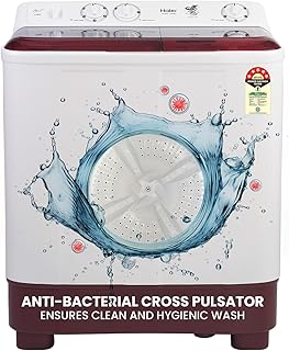 Haier 7 Kg 5 Star Semi Automatic Top Load Washing Machine with Anti Bacterial Cross Pulsator and Spray Function (HTW70-1187BTN, Anti Rat Mesh, Magic Filter, Castors, Burgundy)