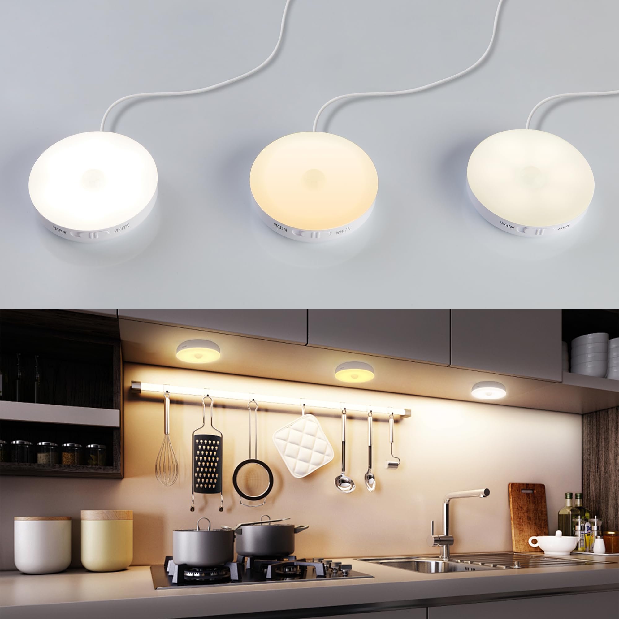 Homelist Motion Sensor Lights Indoor,6 Pack Wireless LED Rechargeable Magnetic Stick on Wall Night Light,Battery Operated USB Charging,Stair, Corridors, Closet, Kitchen Light Under Cabinets Puck Light — view 12