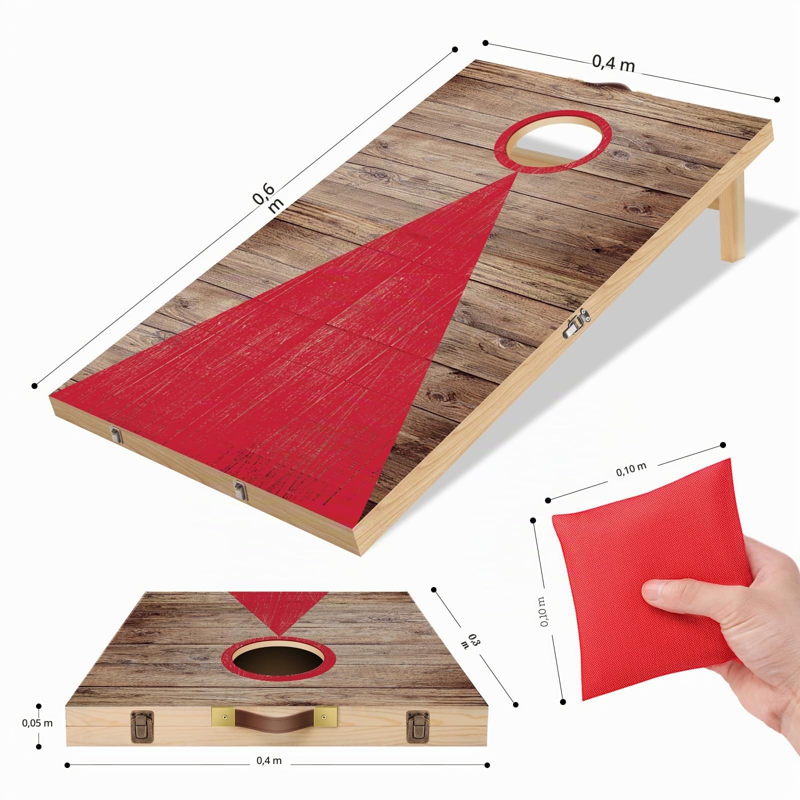NZQXJXZ Juego de Cornhole, 60 x 40 cm Tableros de Madera Maciza Premium con Agujeros de maíz con 6 Bolsas de Frijoles y una Bolsa de Transporte, Juego de Lanzamiento de maíz para Familia y Adultos