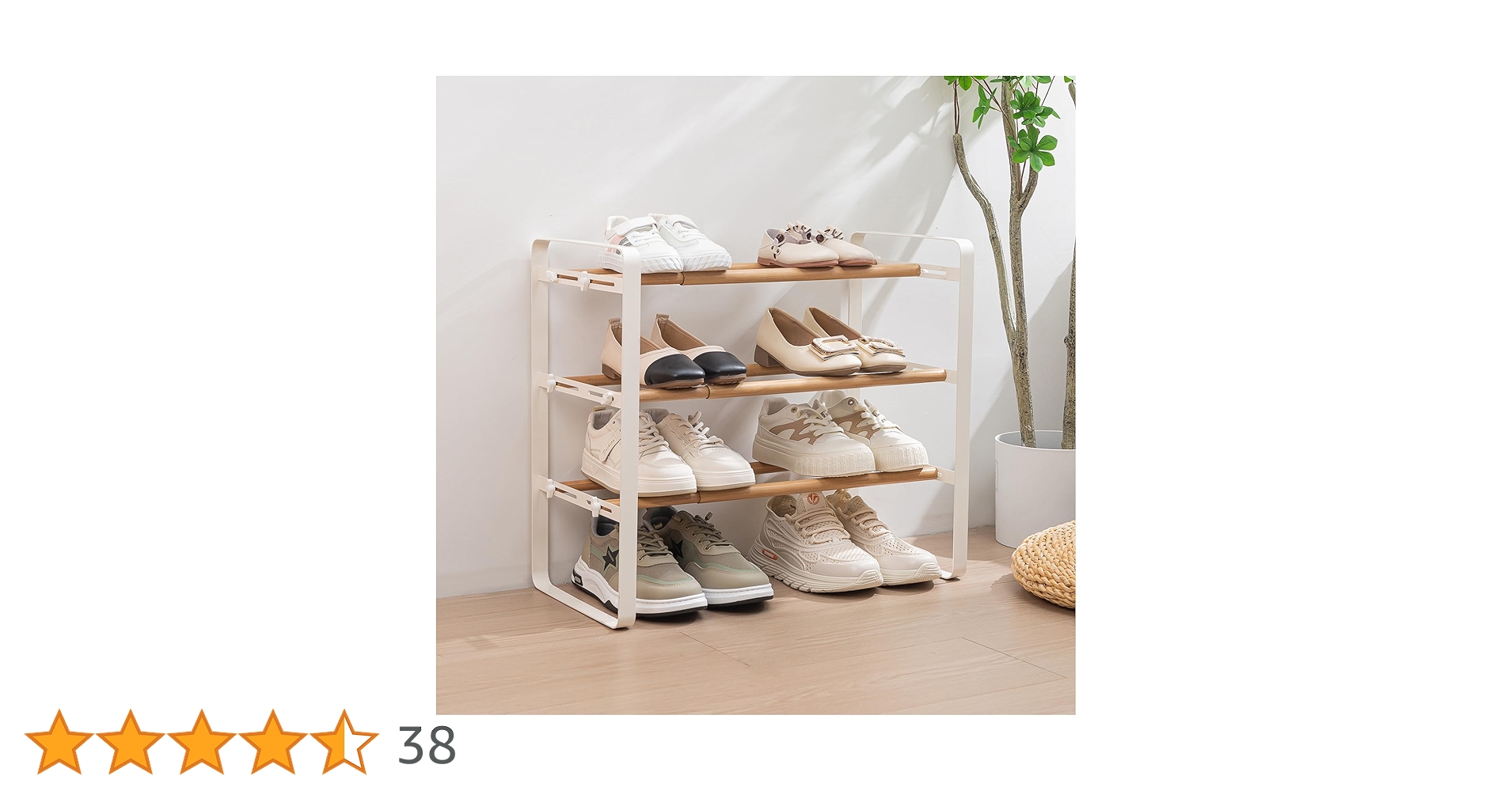 Amazon｜ヲンシウ シューズラック 3段 縦横幅伸縮 ホワイト 木目調 靴