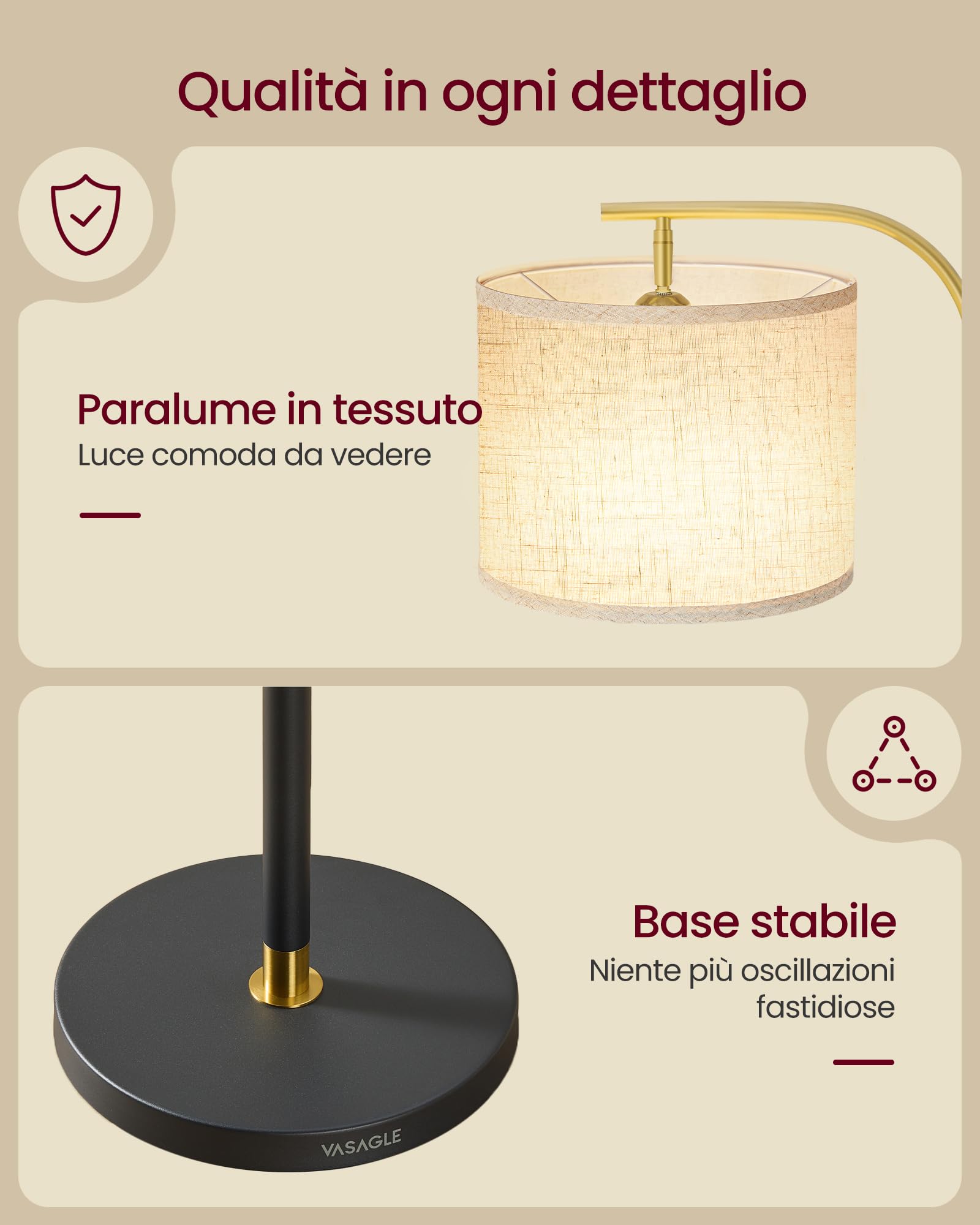 VASAGLE Lampada da Terra ad Arco, Lampada da Lettura Regolabile in Altezza, 150-175 cm di Altezza, Moderna, con Interruttore a Pedale, Paralume in Tessuto, Attacco E27, Nero Opaco LFL006BD02
