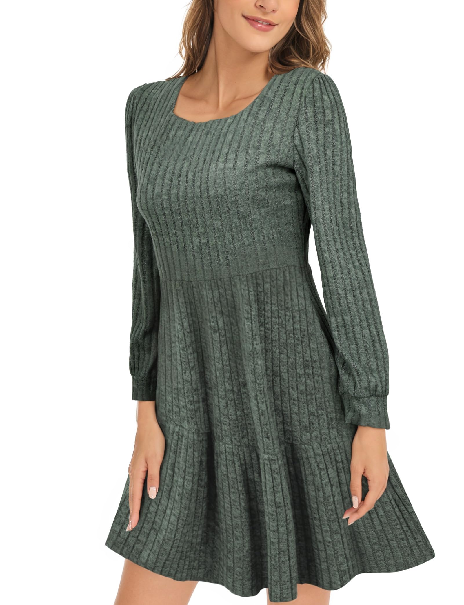 ZENUTA Robe pull à col carré à manches longues en tricot décontracté avec poches pour femmes hiver 2025