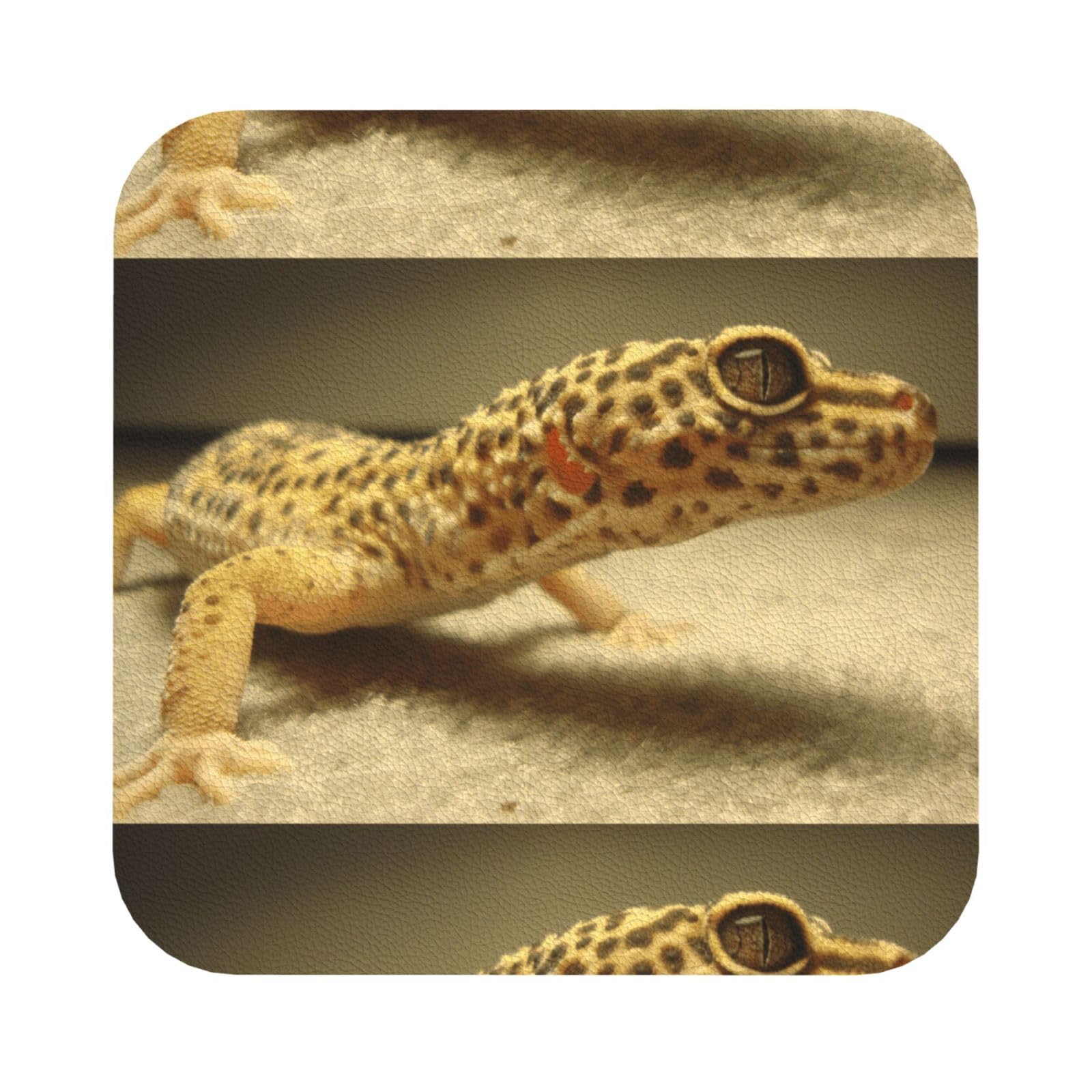 Sand Leopard Gecko PU Leather Coasters Set of 6 Square Drink Coasters