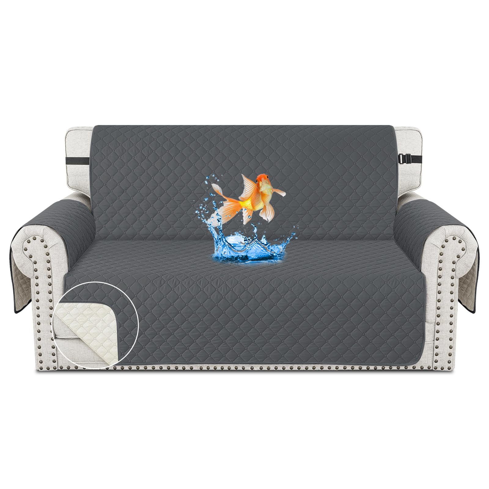 CHELZEN Funda de sofá Impermeable 2 Plaza sofás con Protector de Muebles para Mascotas para Perros Infantiles en la Sala de Estar (2 Plaza, Gris Oscuro) Global Recycled Standard Global Recycled Standard Global Recycled Standard