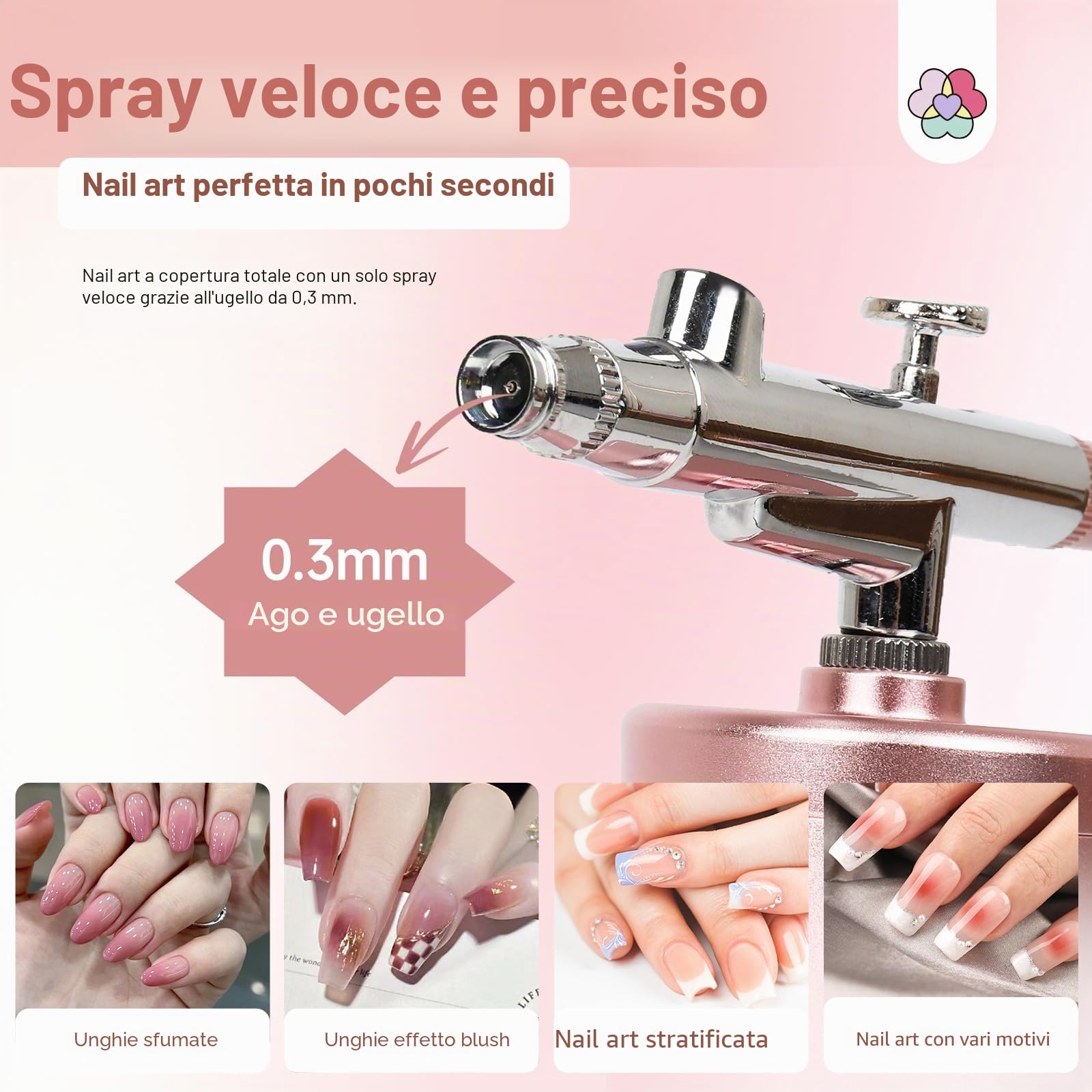 SAVILAND Kit Aerografo Ultra Stabile: 25 PSI Aerografo di Precisione per Unghie Pistola, Ricaricabile a Doppia Modalità Rosa, con Ugello da 0,3 mm per Trucco Aerografo per Gel Unghie Ombre French