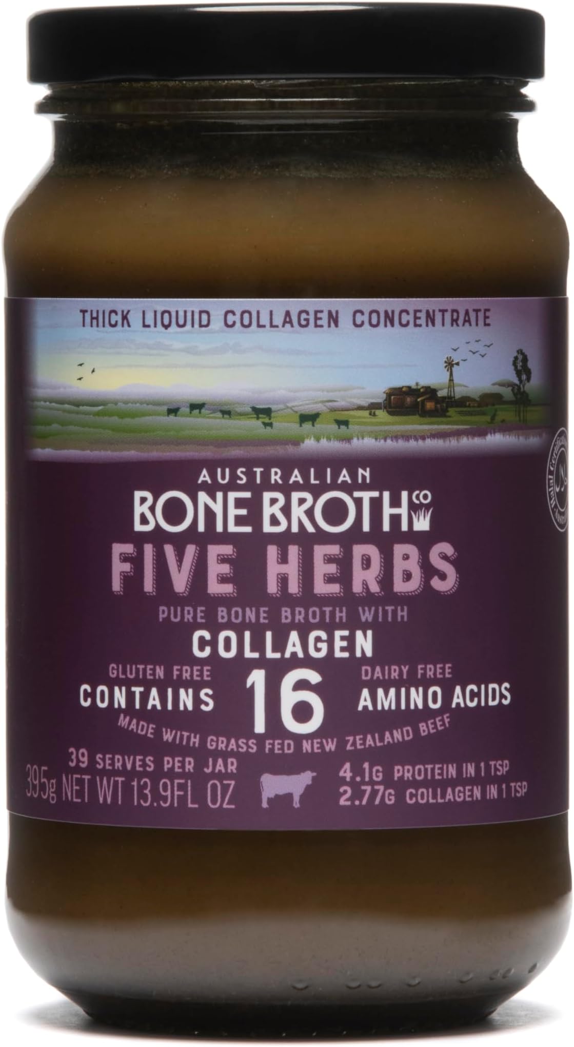 Five Herb Beef Bone Broth Concentrate with Italian Herbs – Premium Grass-Fed Beef Bone Broth for Keto Diet, Halal, Nutritional Beverage & Flavor Boost - Low Sugar, Low Carbs