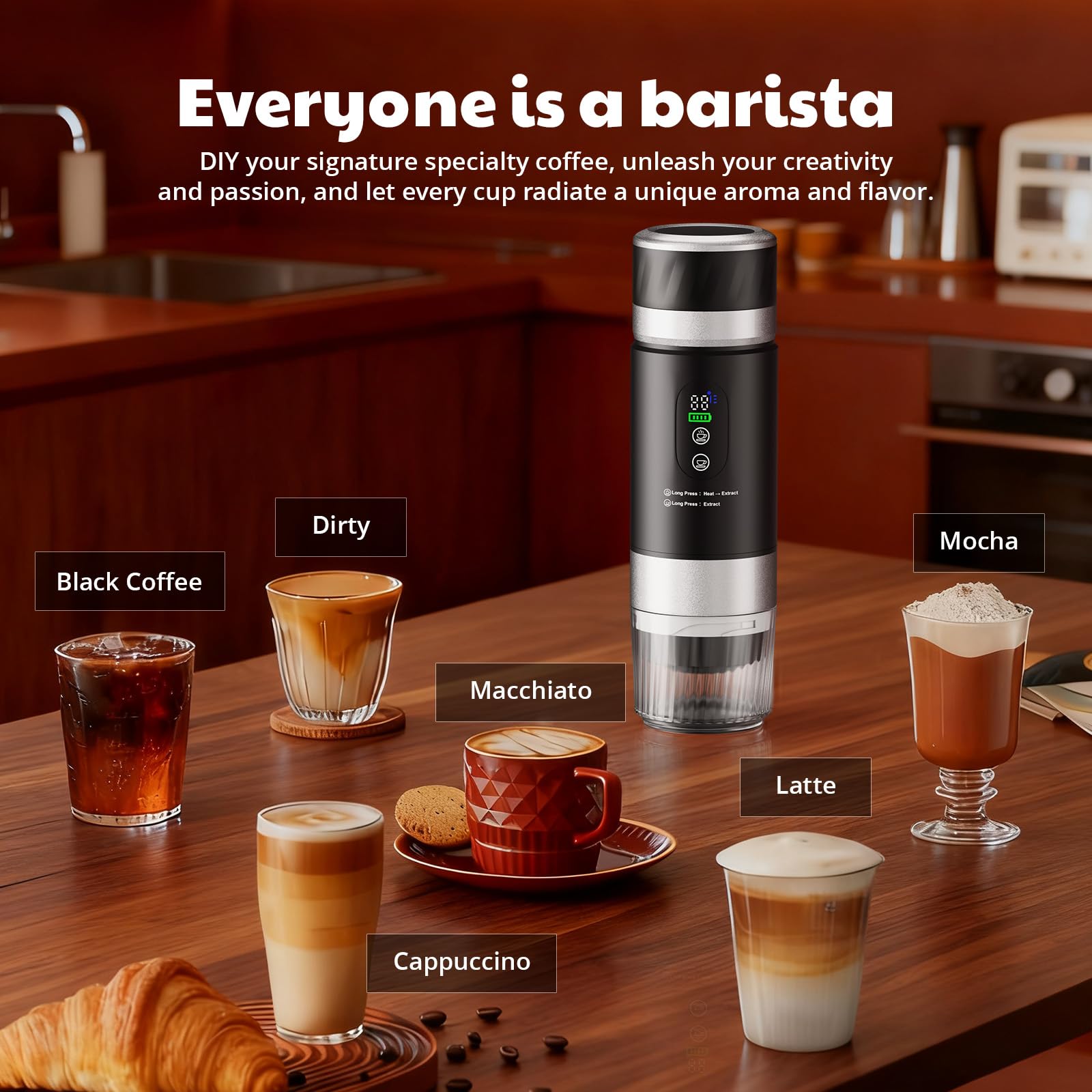Cafetera portátil 3 en 1, cafetera de cápsulas expreso cafetera recargable con batería de 2 × 7500 mAh,compatible con cápsulas Ness-preso, Dolce-Gusto, para camping, oficina, viaje