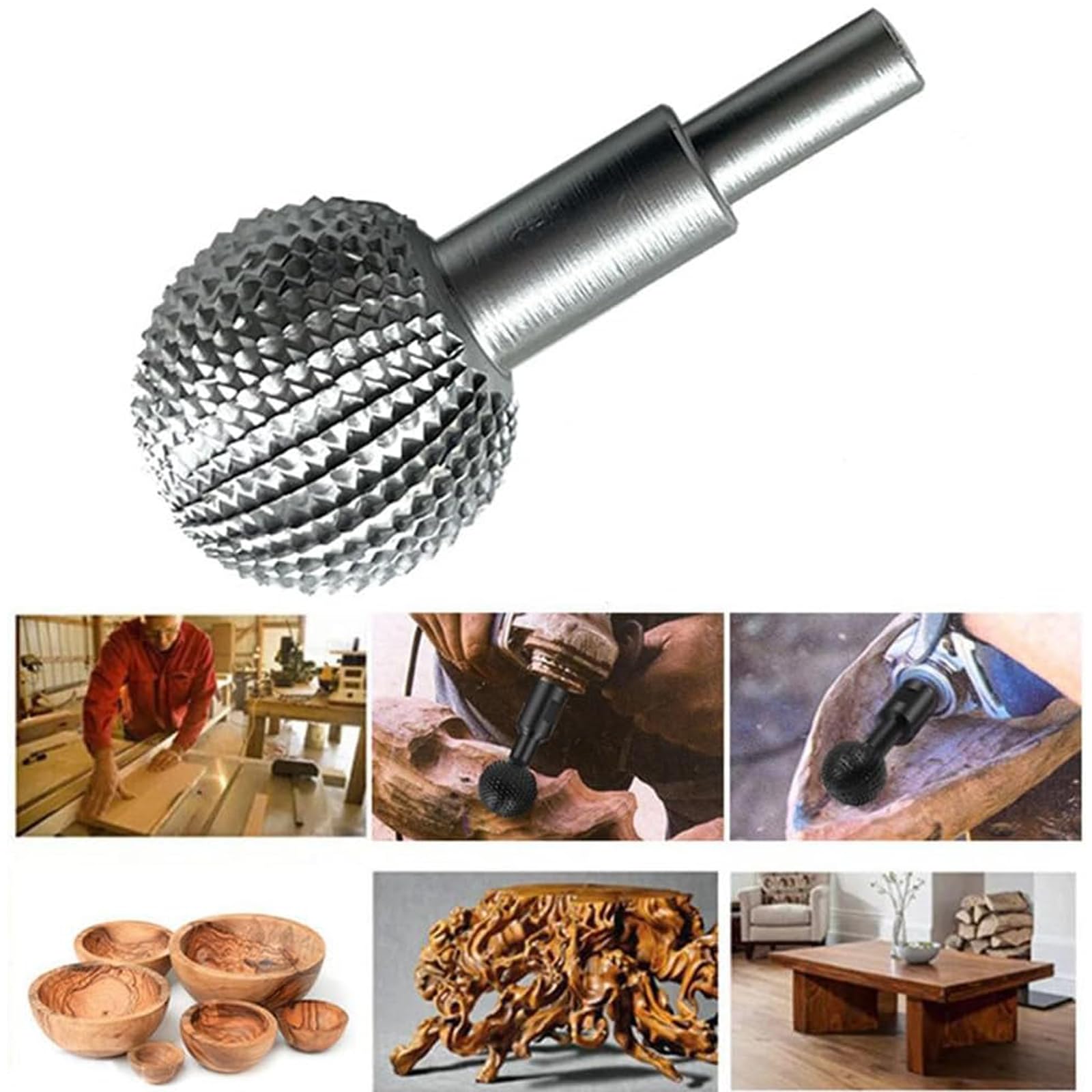 Gouge à bille pour sculpture sur bois, tête de ponçage à bille pour sculpture sur bois et ponçage, coupeur sphérique, diamètre 40 mm, râpe à bille (argenté)