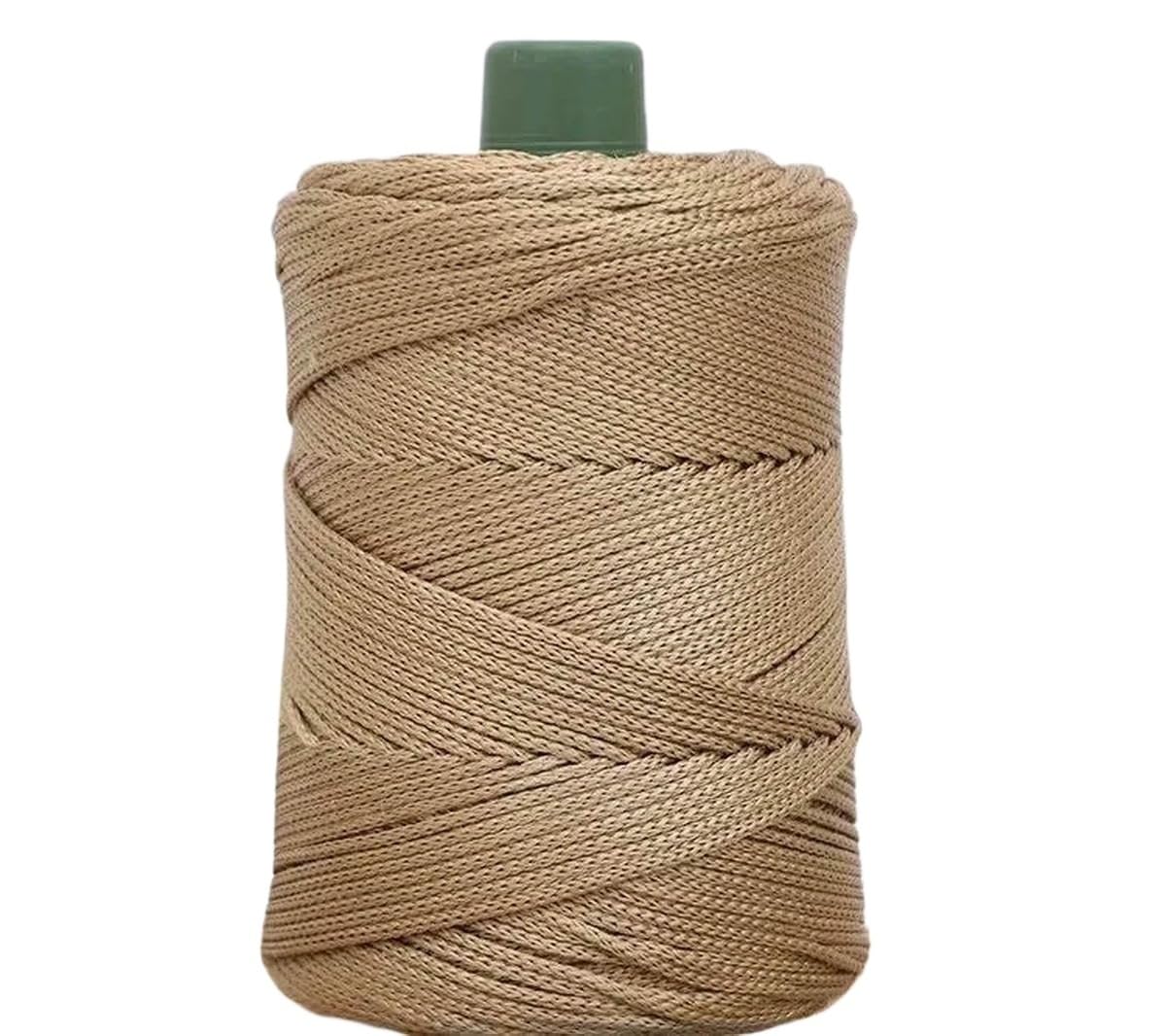 Macrame Rope Twisted String,3mm Thick Ice Silk Yarn Shiny Crochet Thread DIY Hand Knitting For Summer Hat Slipper Bag Making(Khaki)