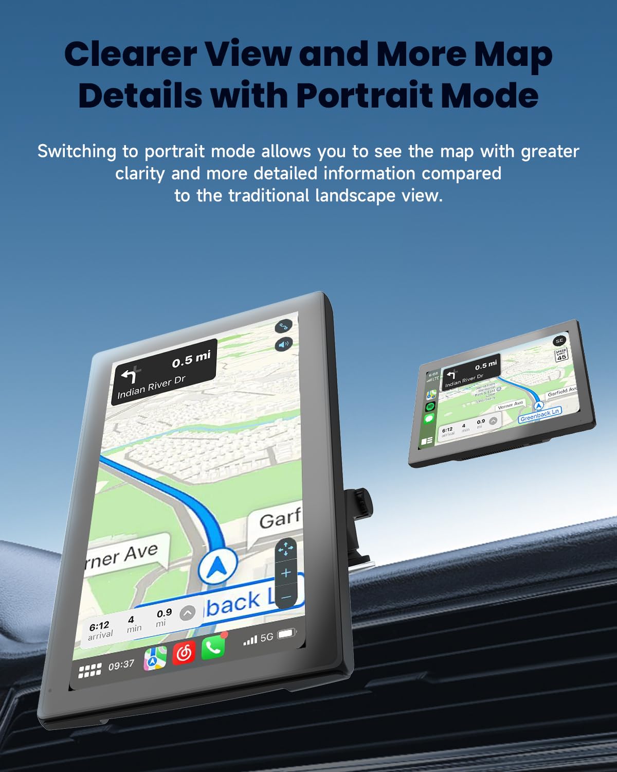 Spedal 7" CarPlay Screen con Android Auto, CL798 Touchscreen Portatile con Modalità Ritratto e Paesaggio, Staffa Magnetica, Navigazione, Collegamento Specchio, Bluetooth, Controllo Vocale
