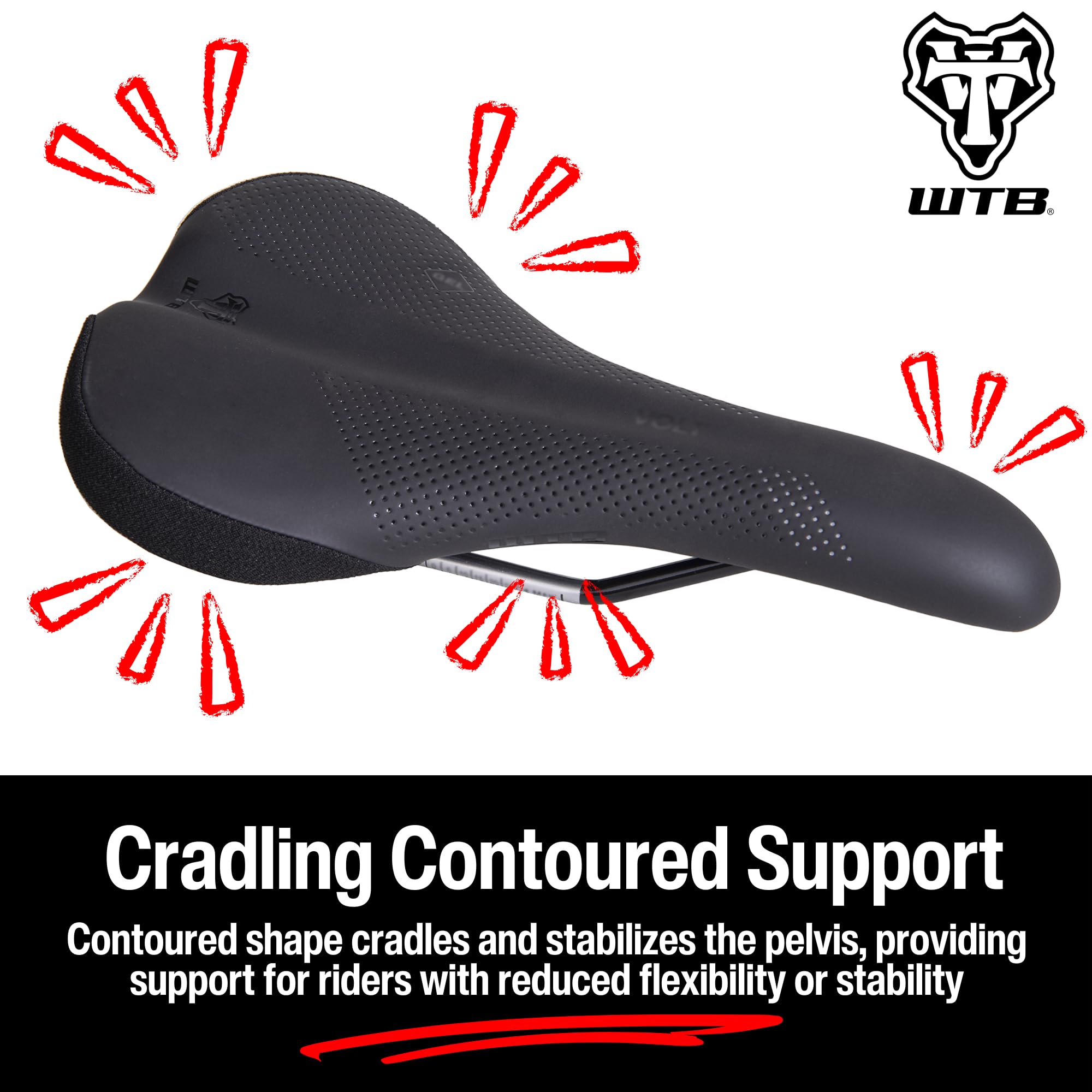 WTB Volt Bike Seat (Saddle) - Comfortable Medium Thickness Padding - Mountain, Gravel & E-Bikes (3 Sizes, 3 Rail Options)