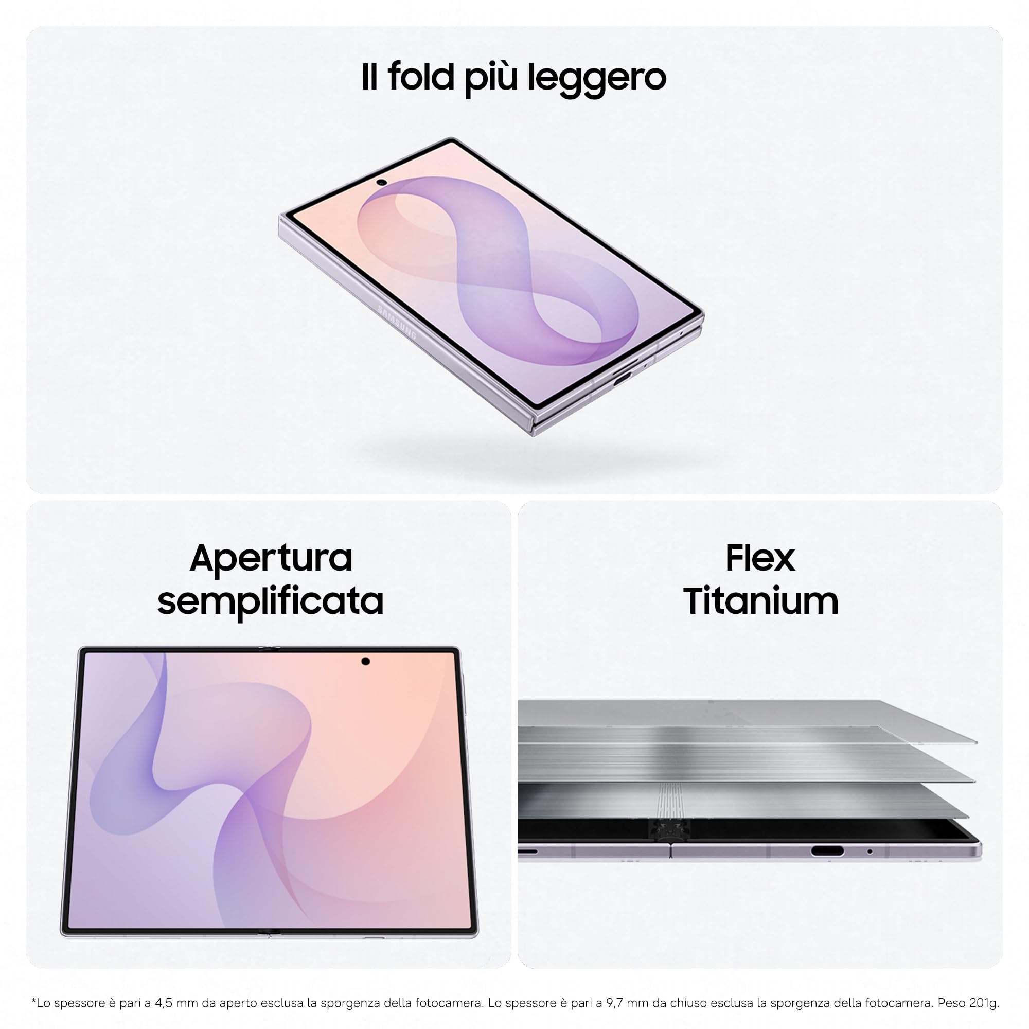 Samsung Galaxy Z Fold8, 1TB, Lavender [Versione Italiana] | Nuovo Formato, Rapporto Display Esterno 10:16 | Interno 4:3, Processore Potente, 4800 mAh, Camera 50MP, Assistente Foto