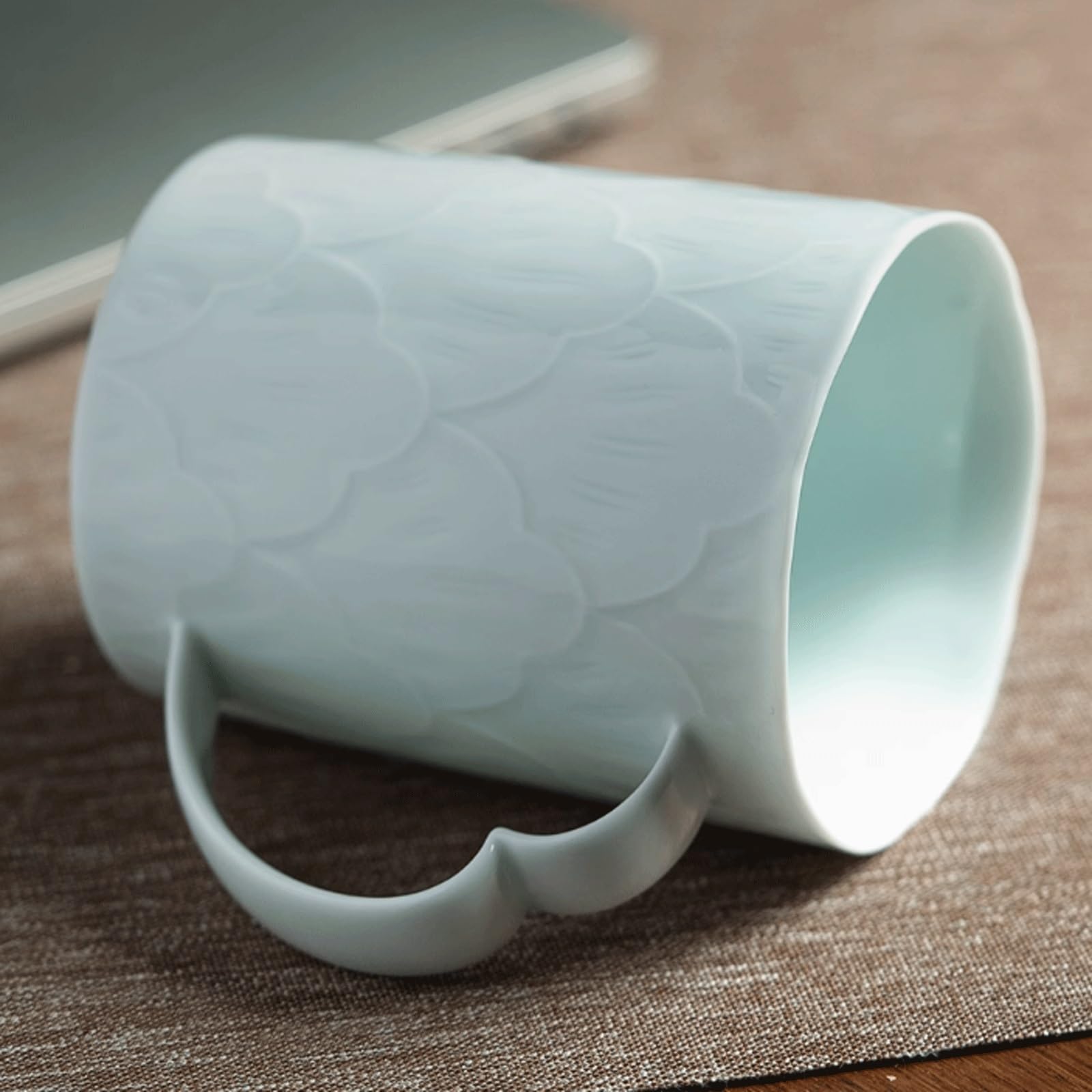 Kaffeetasse Cyanfarbene Keramik-Kaffeetasse, geprägte Tasse, handgefertigte geprägte Tasse, einfache Tasse Teetasse