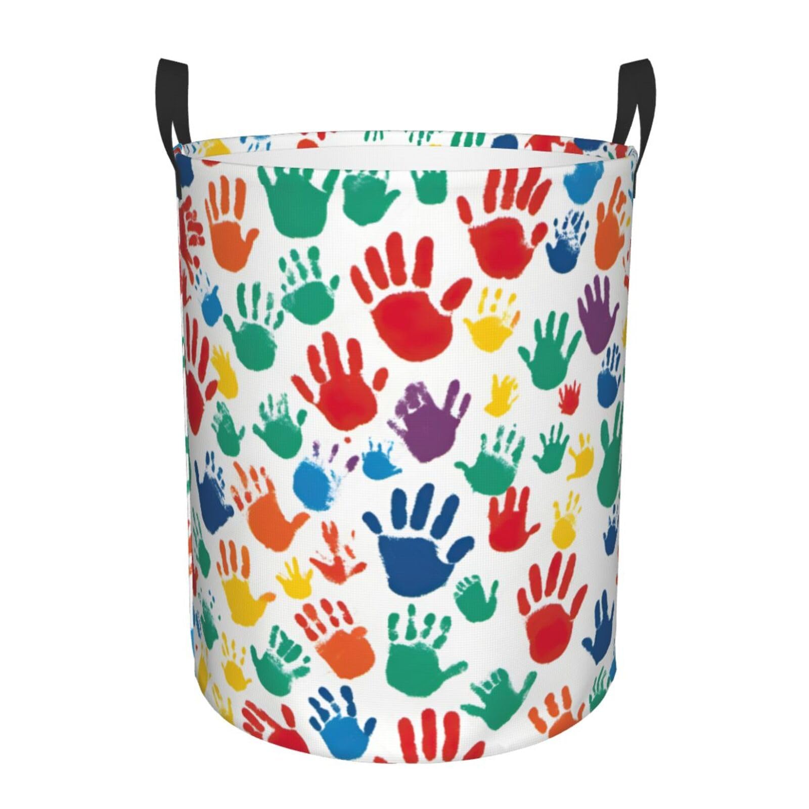 M Collapsible Laundry Hamper Round Hand Print Print Storage