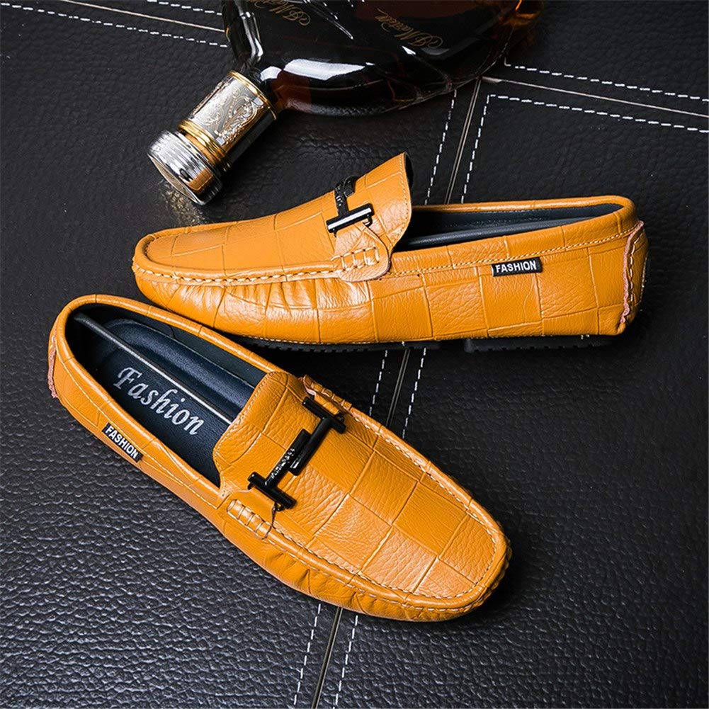 Hombre Artesanal Mocasines Decorado Hebilla Transpirables Oficina Trabajo Zapatos Caminar,Amarillo Marrón 40 EU