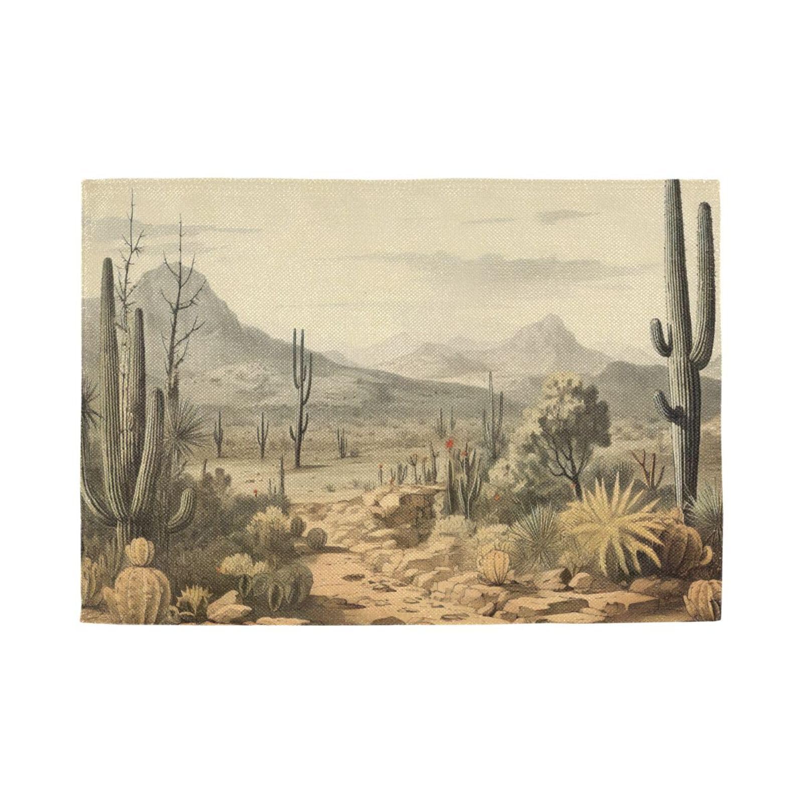 FLildon Retro Western Desert Place Mats Rectangular Dining Table Mat 6PCS Heat-Resistant Placemat 12" x 18" Reversible Placemats for Kitchen/Party
