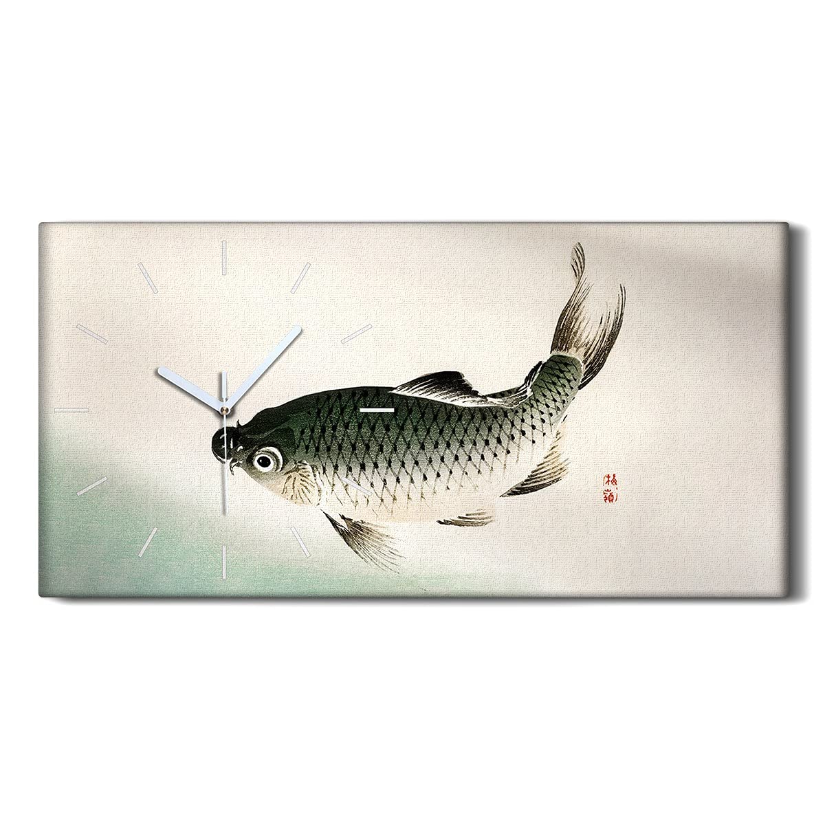 Horloge sur Toile Poisson Asiatique 60x30cm au Mécanisme Silencieux