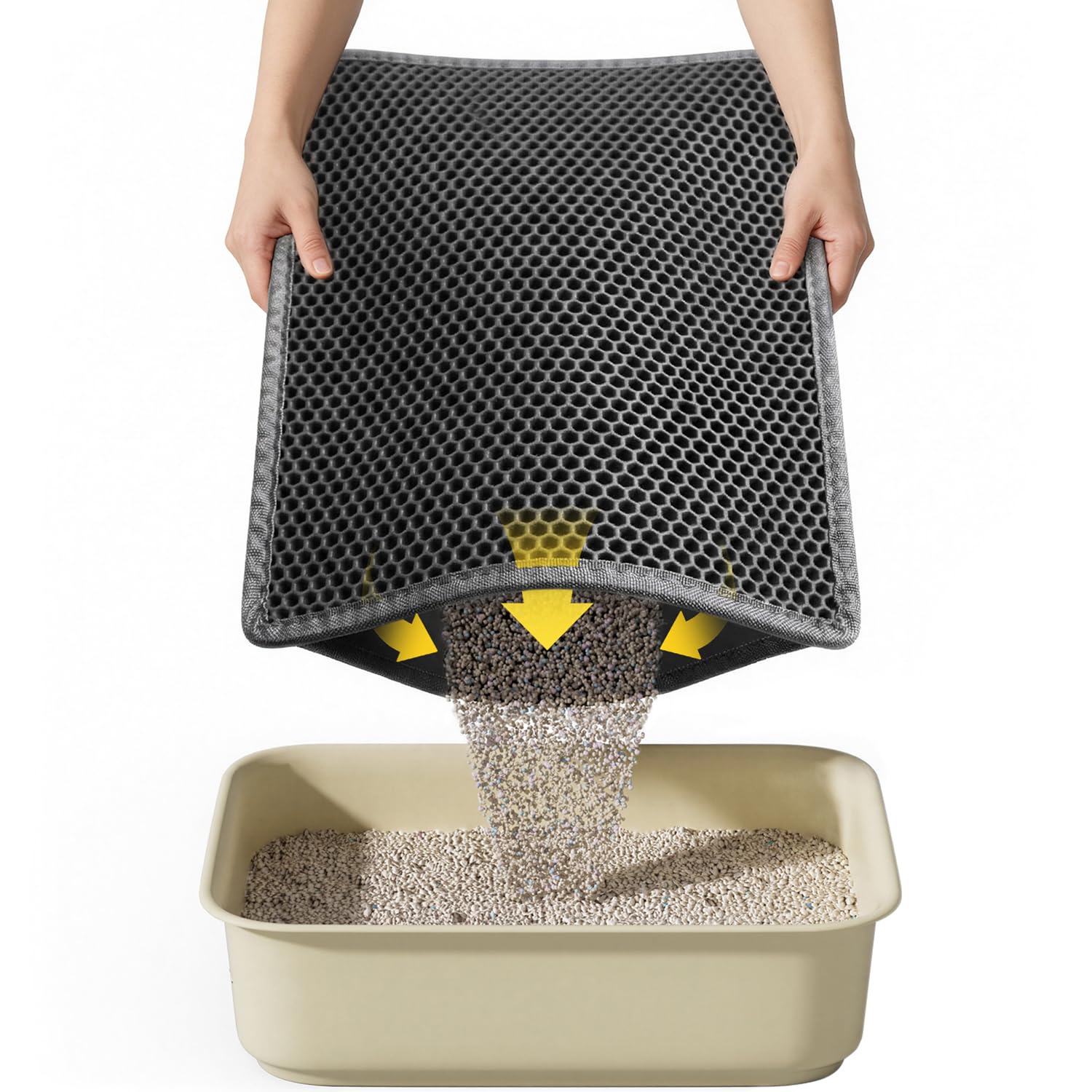 kaxionage Cat Litter Mat, Litter Box Mat,Honeycomb Double Layer Trapping Litter Mat Design,Waterproof Urine Proof Kitty Litter Mat,Easy Clean Scatter Control (15x24 Inch (Pack of 1), Black)