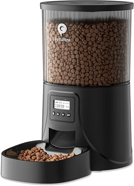 PETULTRA Automatic Cat Feeder: 4L Timed Cats Food Dispenser Programmable 1-6 Meal for Cat and Small Medium Dog- Auto Pet Feeder Easy to Set Up Dual Power Supply with Desiccant Bag| Detachable Washable