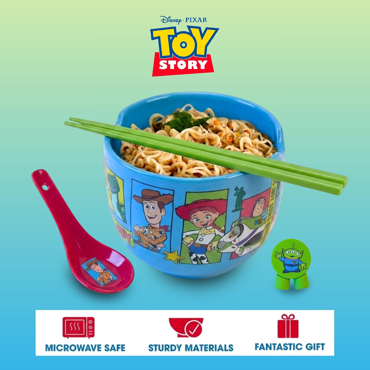 Toy Story Microwave Ramen Bowl Set, 20oz Ceramic, Chopsticks, Spoon image 5