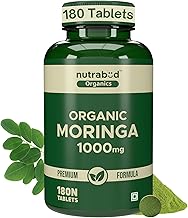 Nutrabud Organics Moringa Tablet 1000mg - 180 Tablets - Moringa Leaves Powder Tablets for Immunity, Digestion & Energy - Certified Organic (180 Count (Pack of1))