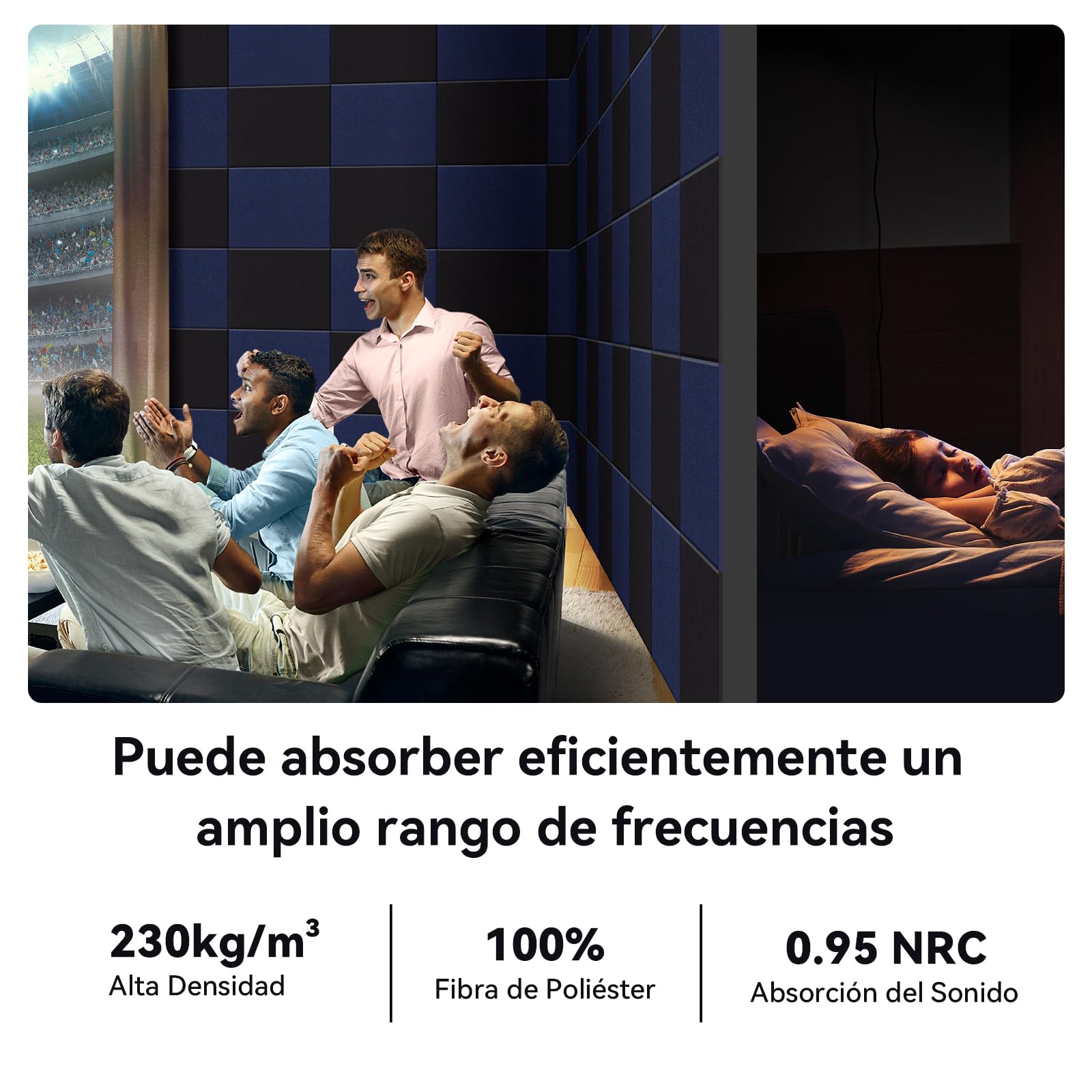 24 pieza Paneles Acústicos autoadhesivos, 30*40*0.9cm Aislamiento acústico eficaz, alta densidad (230kg/m³) NRC 0.95, cubre 2,88 m², espuma acústica para paredes y puertas, sala de juegos