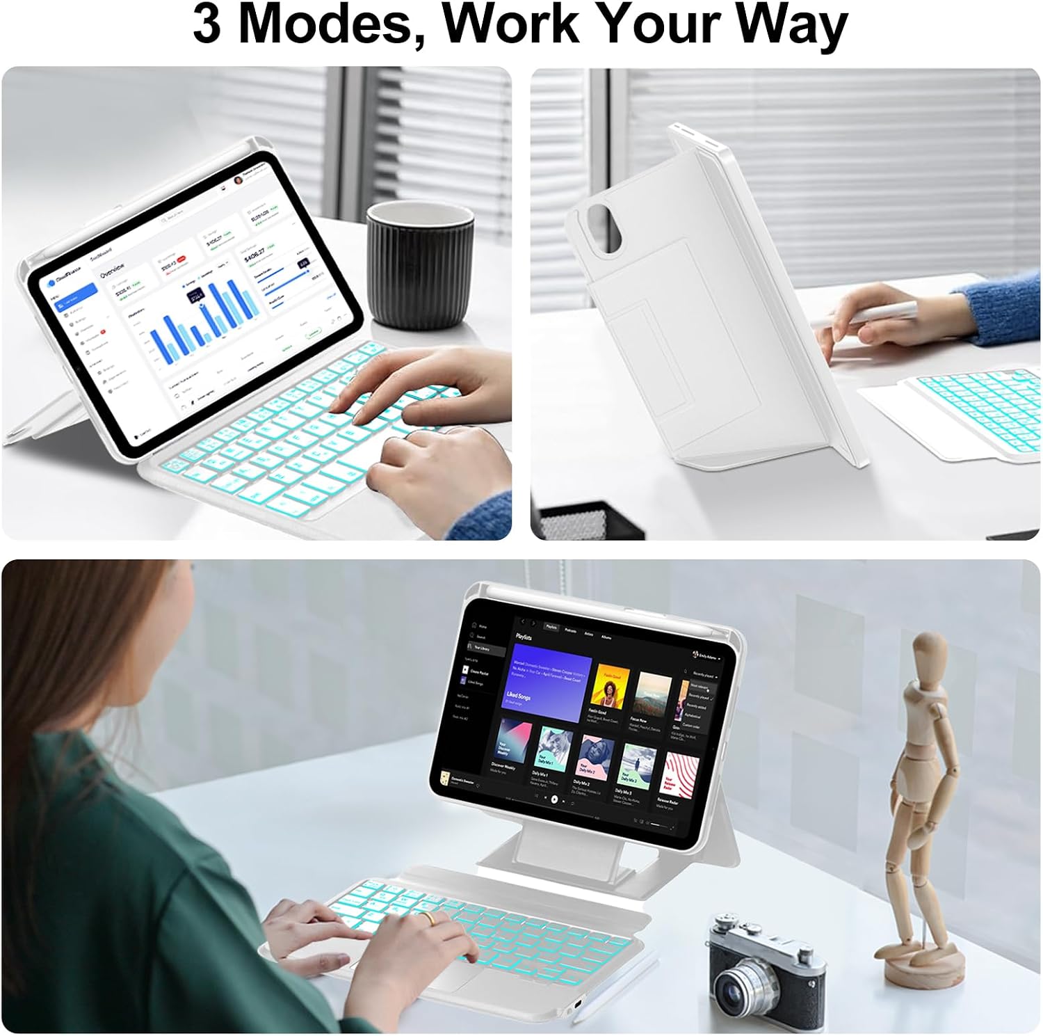 Keyboard Case for iPad Mini A17 Pro (7th) 2024 & iPad Mini 6th Gen 2021 8.3 Inch, 7-Color Backlit, Magnetic Detachable Keyboard with Multi-Touch Trackpad, Pencil Holder, Adjustable Stand, White