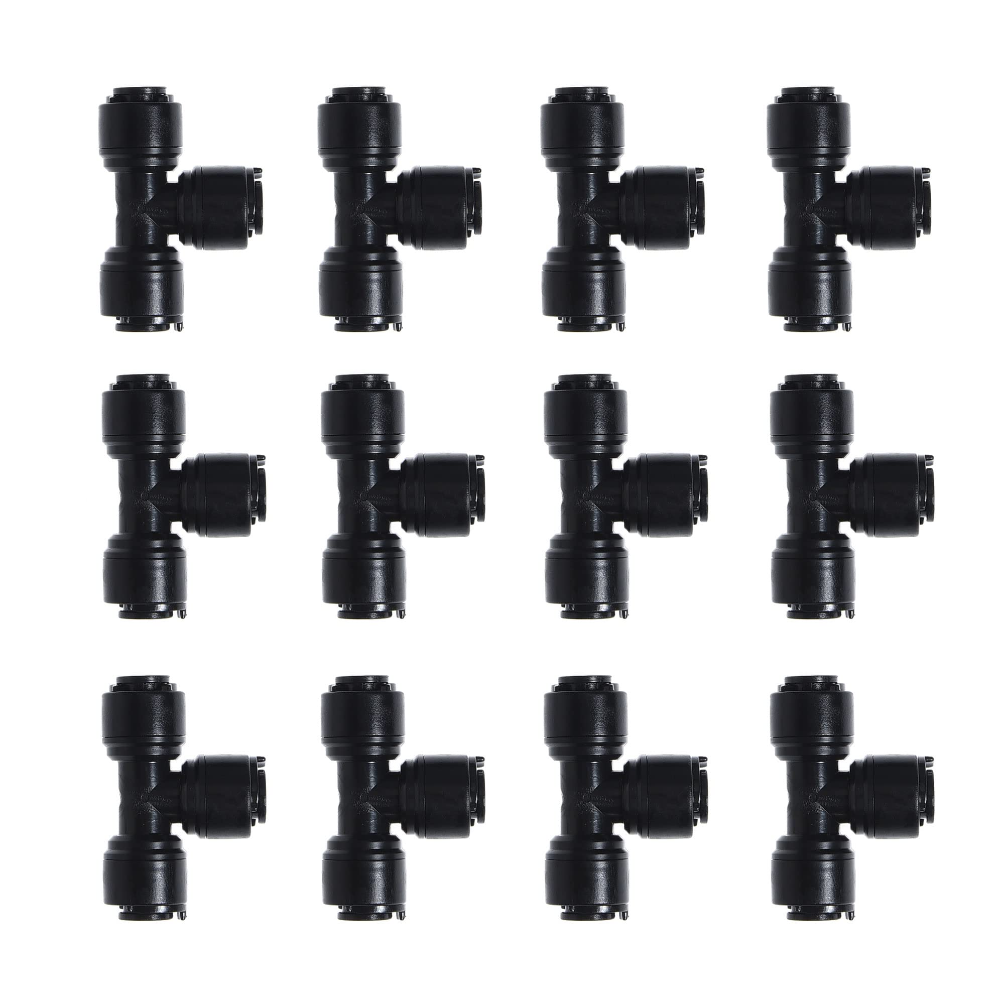 1/4" OD 12 pcs Black Quick Connect Push in to Connect for Water Reverse Osmosis System Water Tube Fitting (12T)