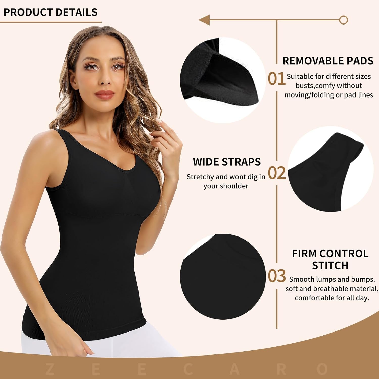 Women's Shapewear Cami with Built in Bra bodysuit shapewear tummy control Padded Compression tank tops - Image 4