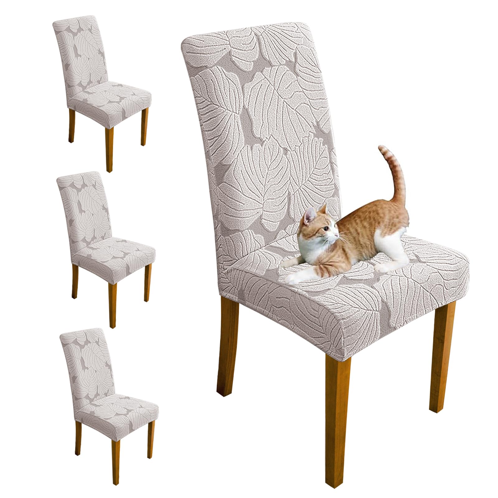 Oloepfo Chair Covers for Dining Room Chair Covers Set of 4 Stretch Spandex Kitchen Chair Protector Slipcover Removable Washable Dining Chair Covers for Home, Party, Ceremony, Banquet (Light Grey)