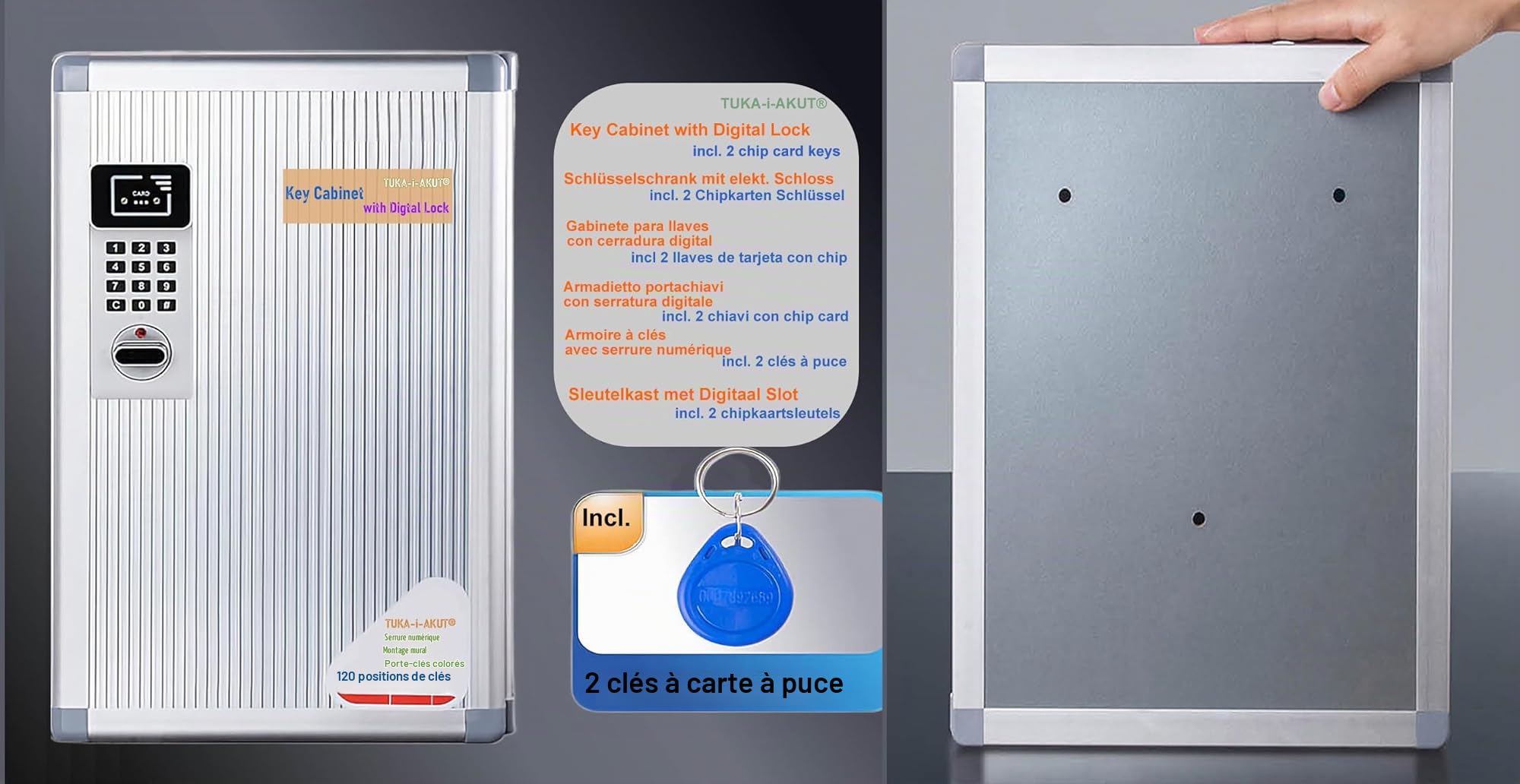 TUKA-i-AKUT Armoires à 120 Clés avec Serrure Électronique, Métal Placards à Clés pour Montage Mural, avec Porte-Clés + Kit de Montage, Boîte à Clés de Alliage d'Aluminium Armoires à Clés TKD8651-120