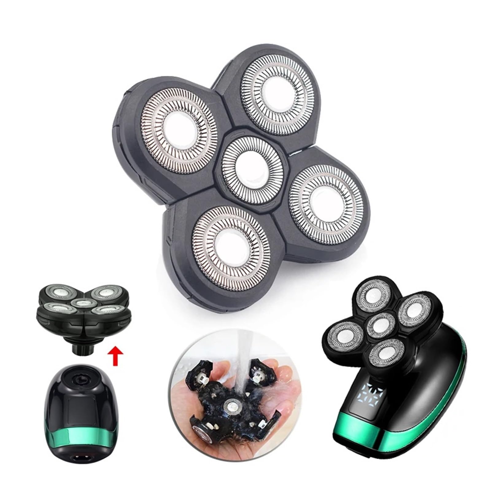 4-teiliger Ersatz-Scherkopf for Elektrorasierer 5D, unabhängig voneinander, 5-Schneider, schwimmender Kopf, wasserdichte Rasierklinge aus Edelstahl(3 PCS)