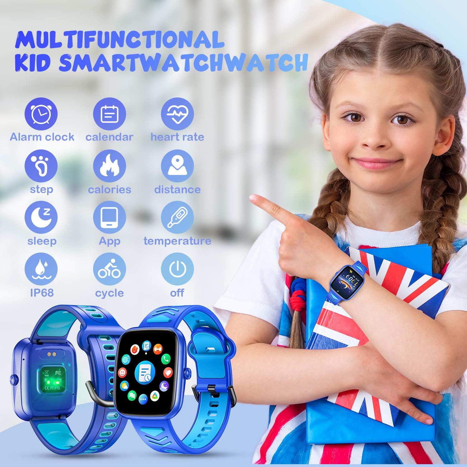 Smartwatch Fitness Orologio Bambini Digitale: 1.75" per Bambini Smart Watch con Contapassi Cronometro Compatibile per Android iOS Impermeabile Monitor Del Sonno Regalo per Ragazzi Ragazze Adolescenti