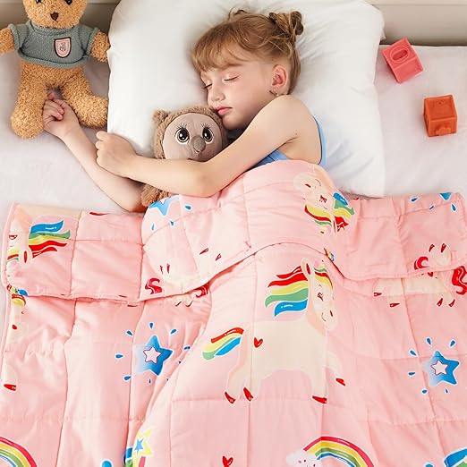 yescool Pink Weighted Blanket 5 Pounds Cooling Weighted Lap Blanket, Rainbow Unicorn Heavy Blankets, Breathable Weighted Throw Blanket for 40-60lbs, 36"x48"