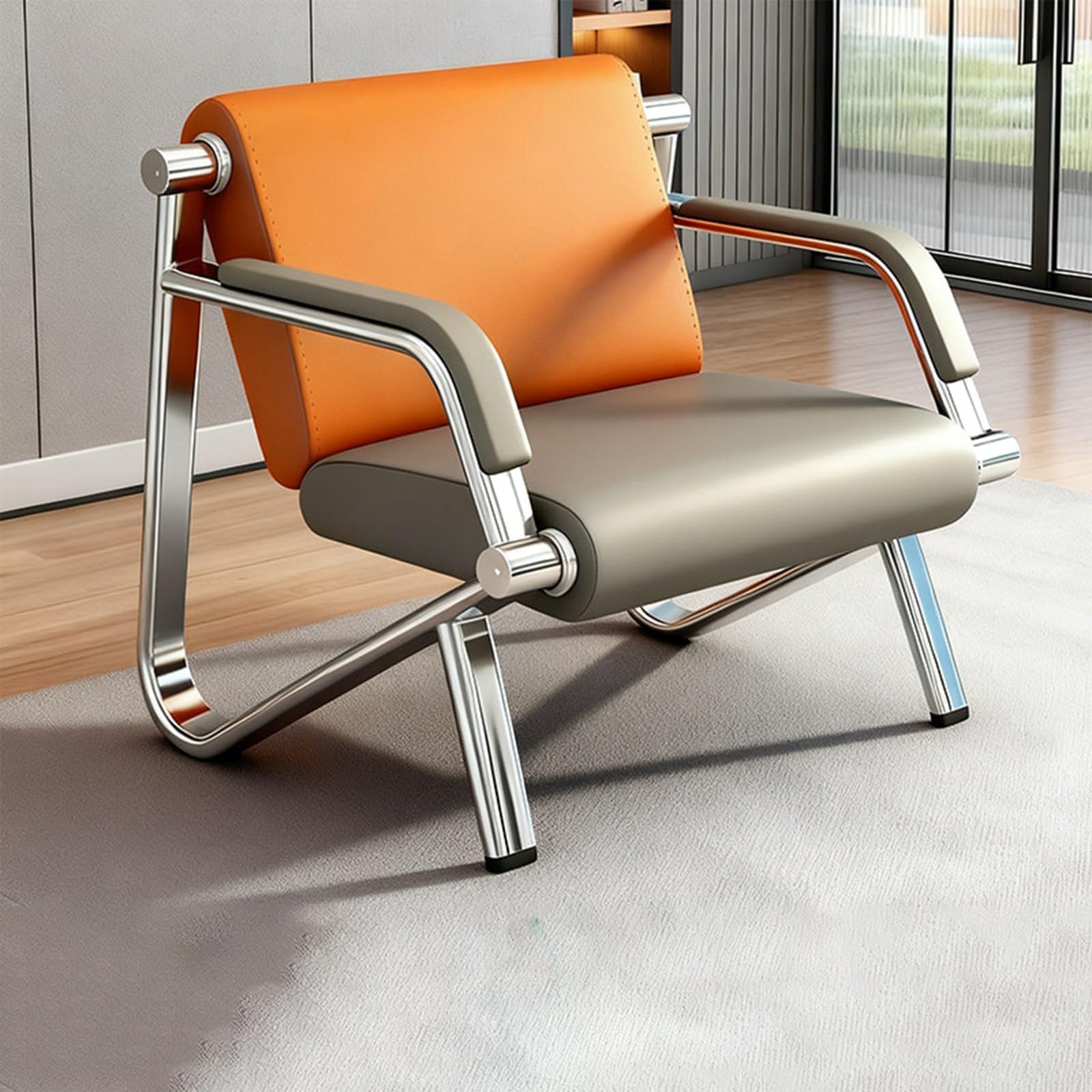 WDSOPK Office Reception Bench,Stainless Steel Benchs,Public Seating for Waiting Areas with Arms,for Office, Airport(Orange-75 * 75 * 77cm)