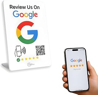 TAPro Tap Google Review Stand – NFC & QR Code Feedback Tool for Businesses, Instant Customer Reviews, Contactless Smart Review Card for Google, Yelp, Facebook (White)