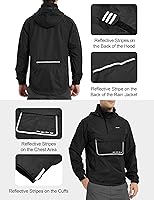 Vista 5 de KUTOOK Chaqueta impermeable para hombre con capucha reflectante, rompevientos, ligera, transpirable, con bolsillos