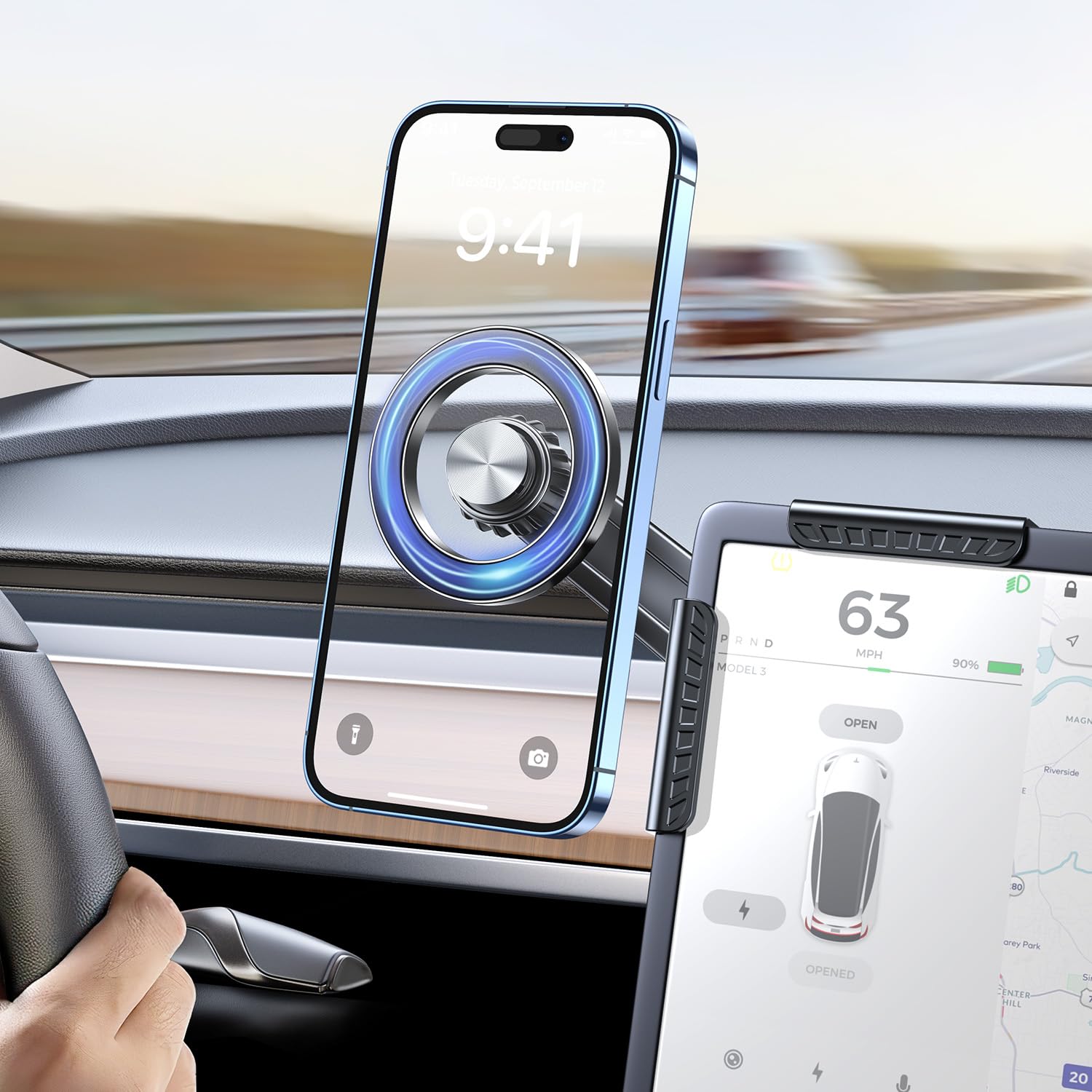 for Tesla Phone Mount Strongest Magnet for Magsafe Car Mount Tesla Model Y Accessories No Glue Required Magnetic