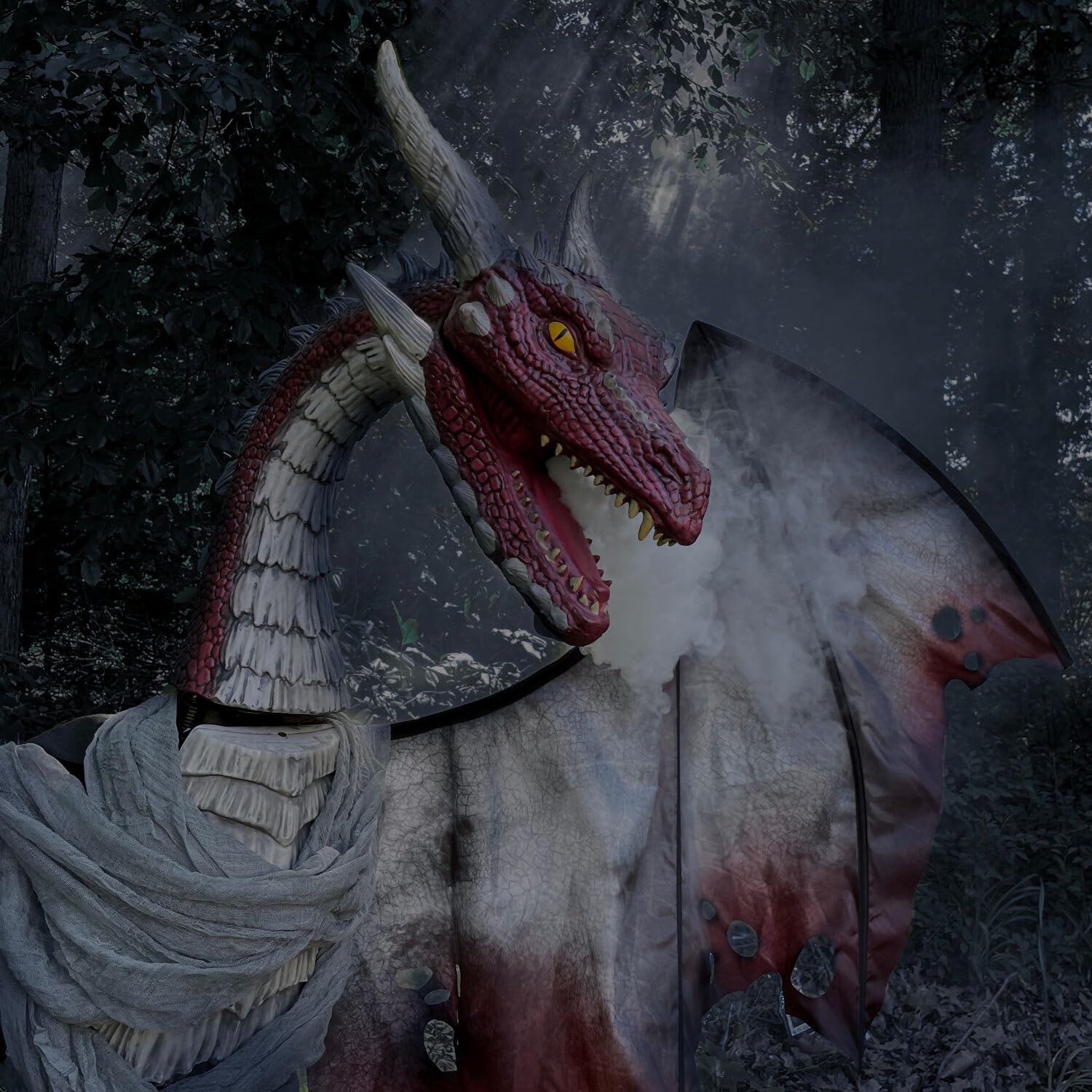 Haunted Hill Farm 6-Ft. Tall Brimstone Dragon, Motion-Activated Halloween Animatronic for Indoor or Covered Outdoor Creepy Halloween Decorations, Modern Plug-in Halloween Props