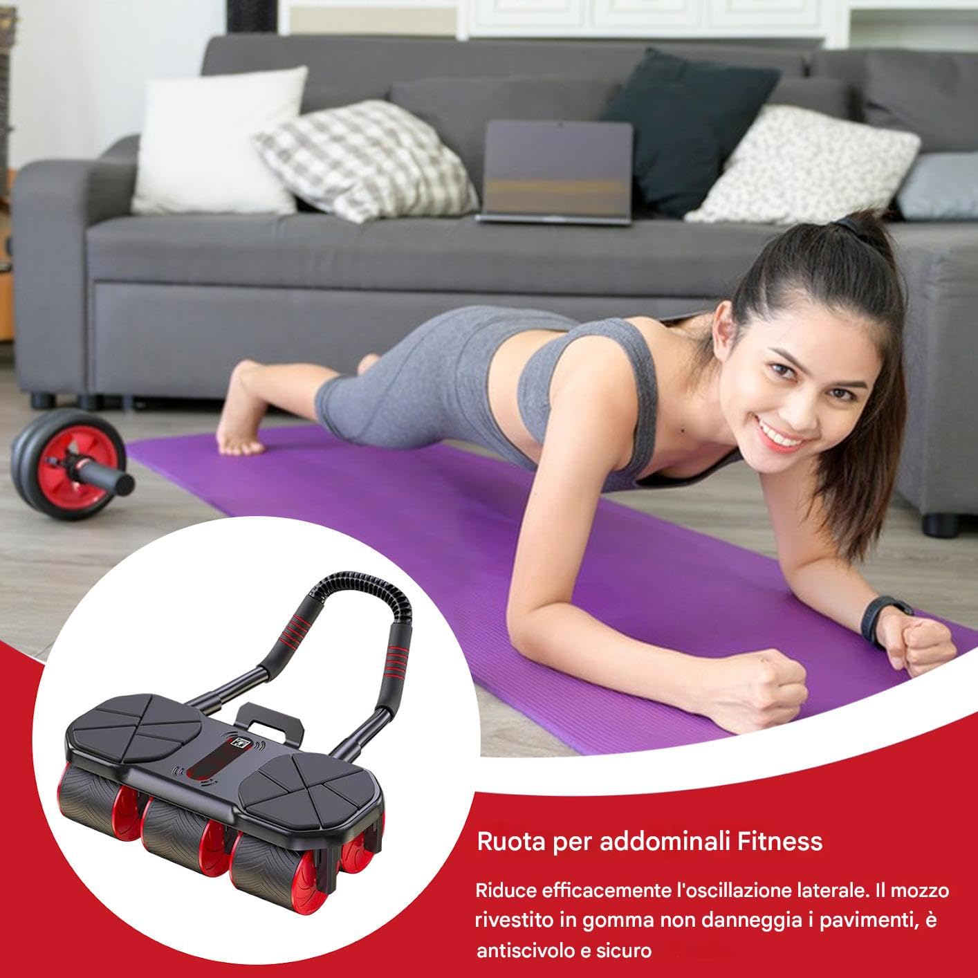 Ruota Addominale Allenamento Fitness Adatto Principianti | Rullo Addominale Con Ritorno Automatico Per Interno Esterno Casa Viaggio Donne Uomini Adolescenti Adulti Appassionati